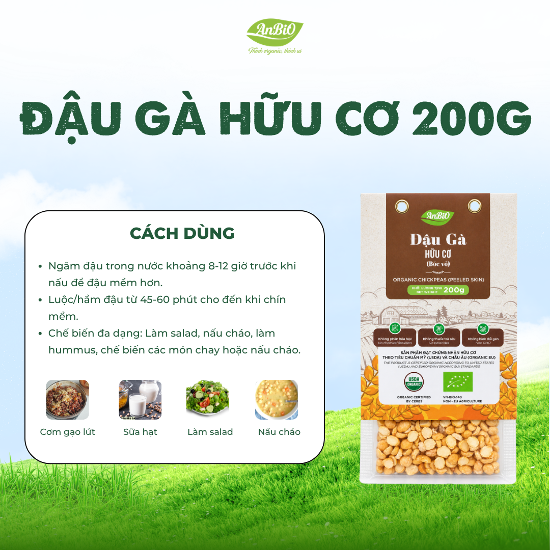 Đậu gà hữu cơ Anbio 200g (bóc vỏ)
