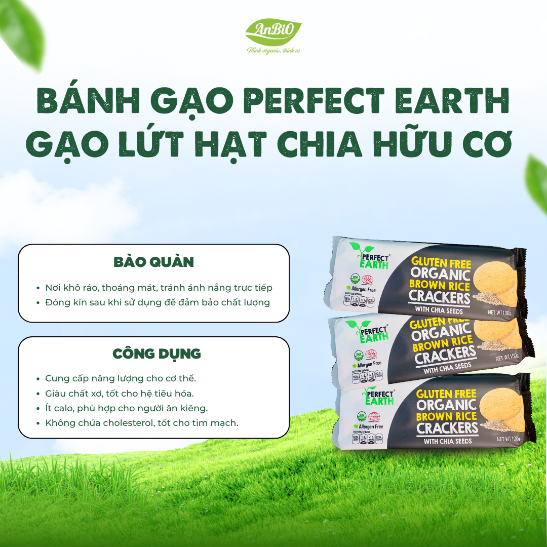 Perfect Earth Bánh gạo hữu cơ vị gạo lứt hạt chia 100g