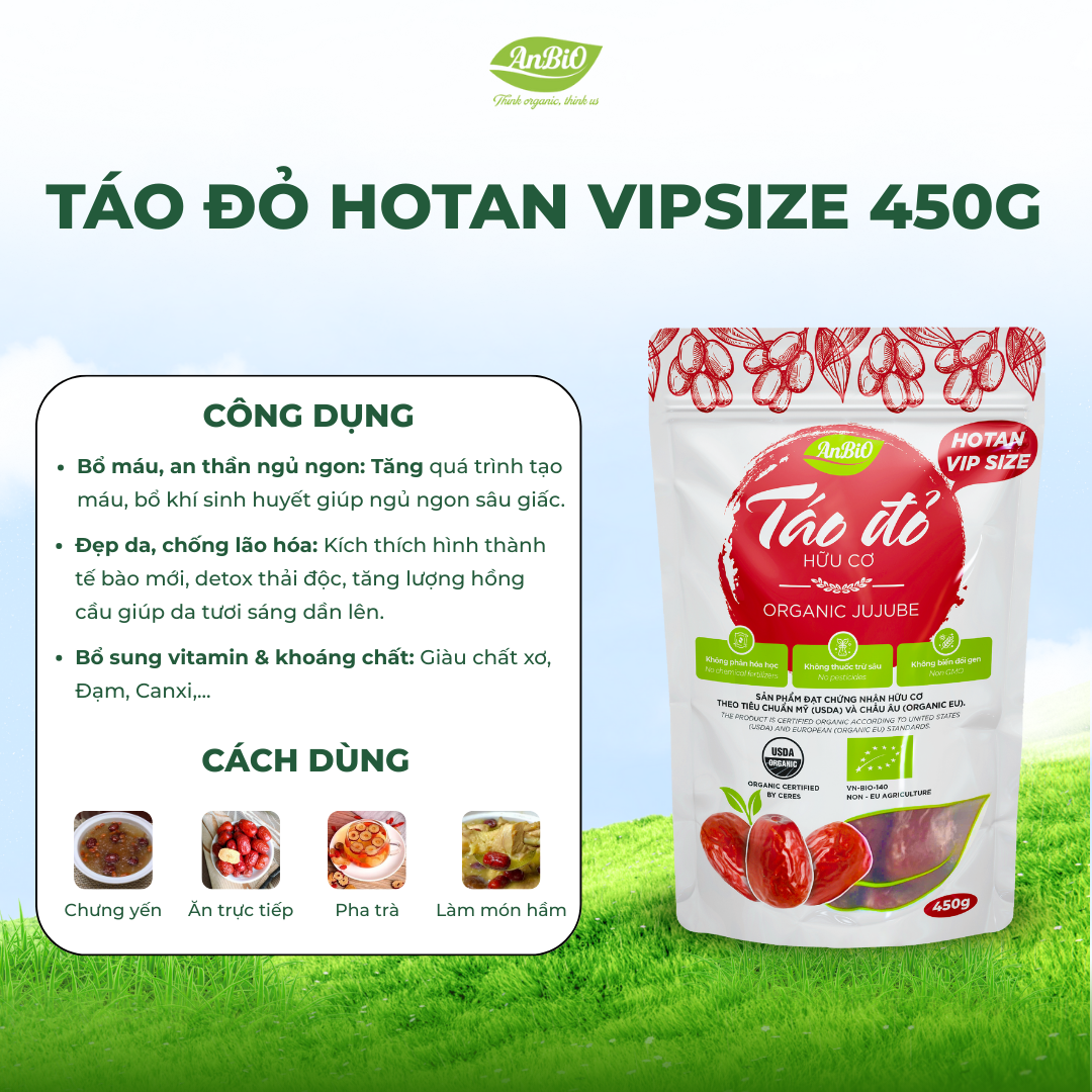 TÁO ĐỎ HOTAN HỮU CƠ VIP SIZE ANBIO 450G ( 8-9 quả /100g)
