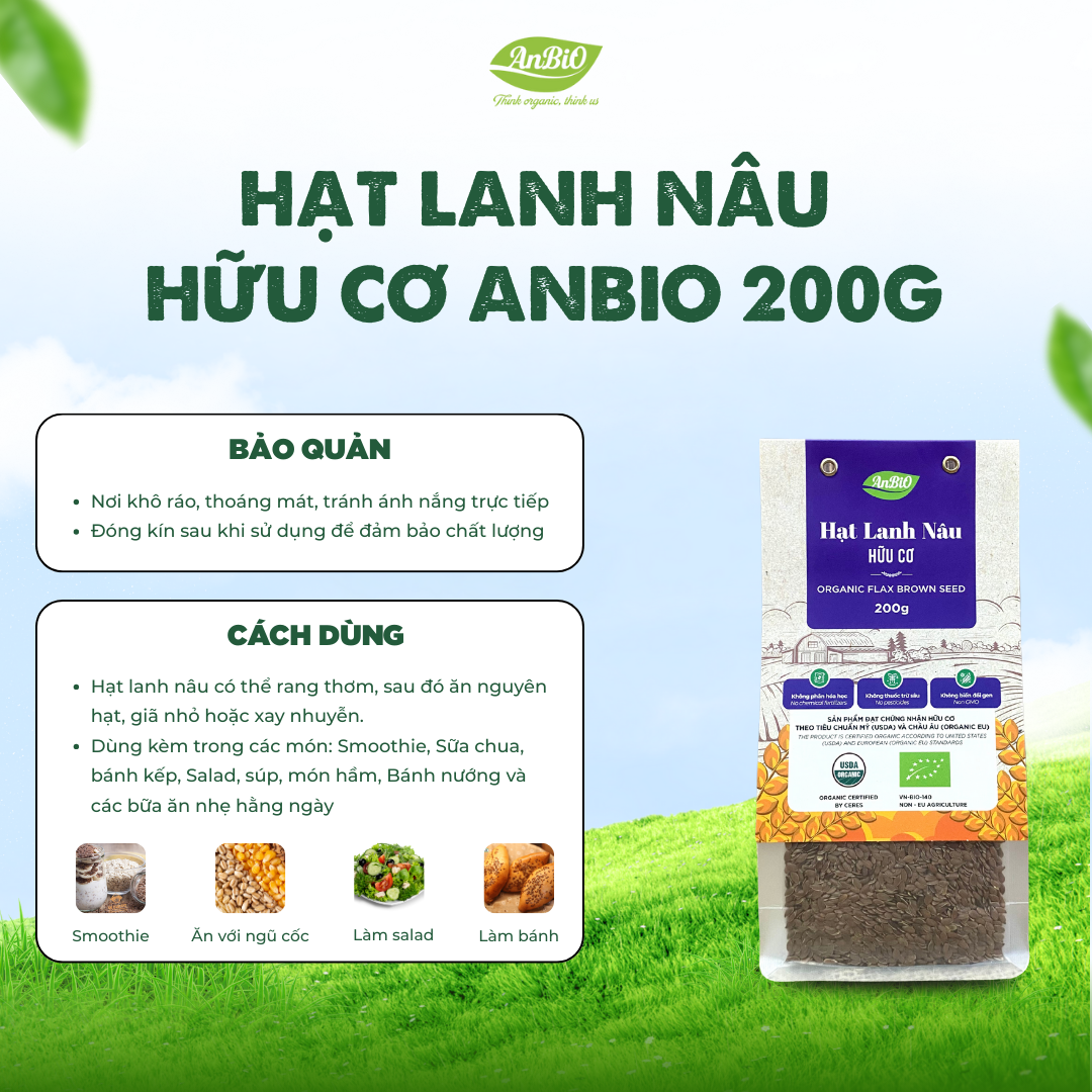 Hạt lanh nâu hữu cơ 200g (Gói)