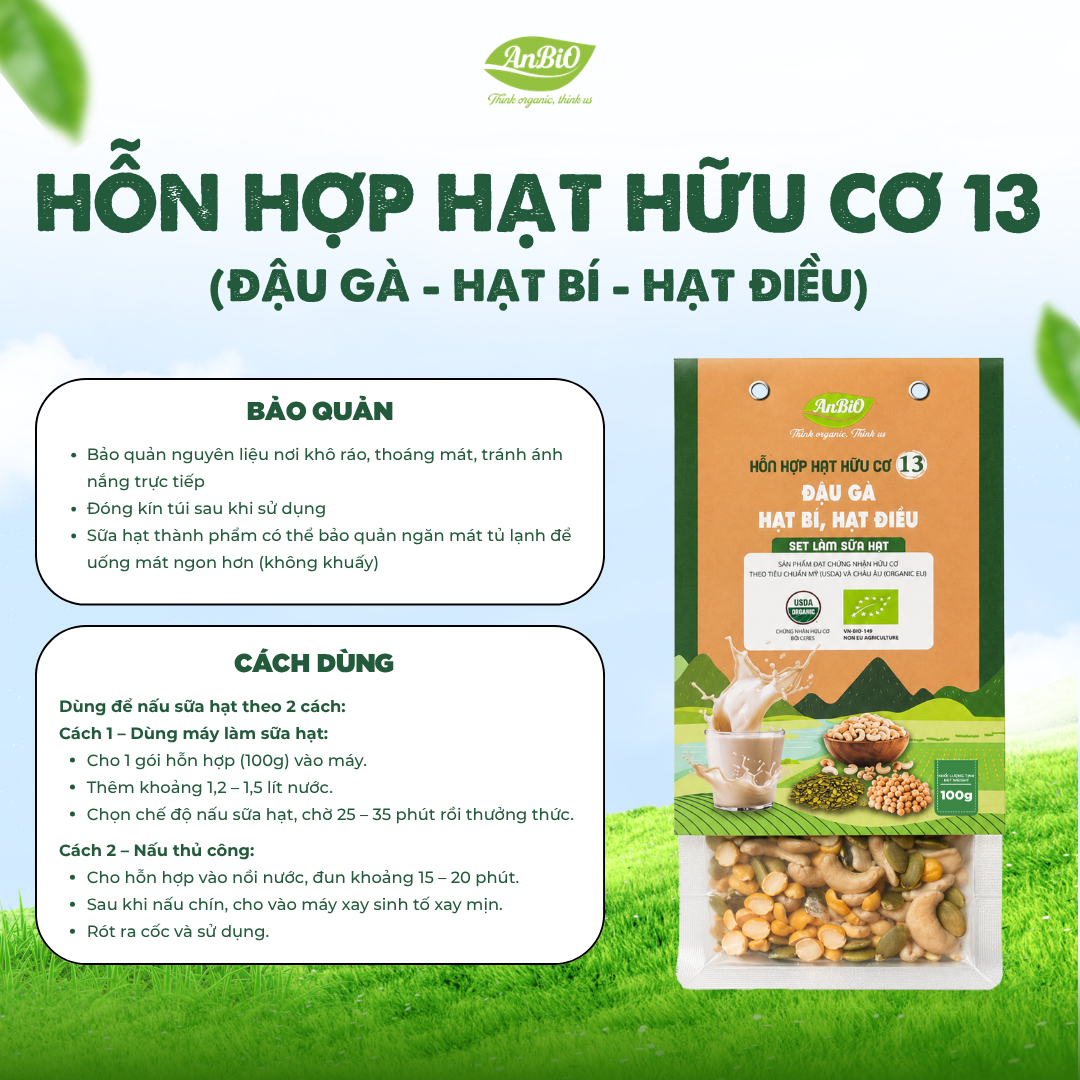 Hỗn hợp hạt hữu cơ số 13 ( Đậu gà - Hạt bí - Hạt điều)