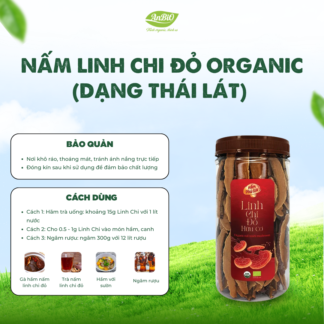 Nấm Linh Chi đỏ Organic thái lát/nguyên chiếc (Hộp)