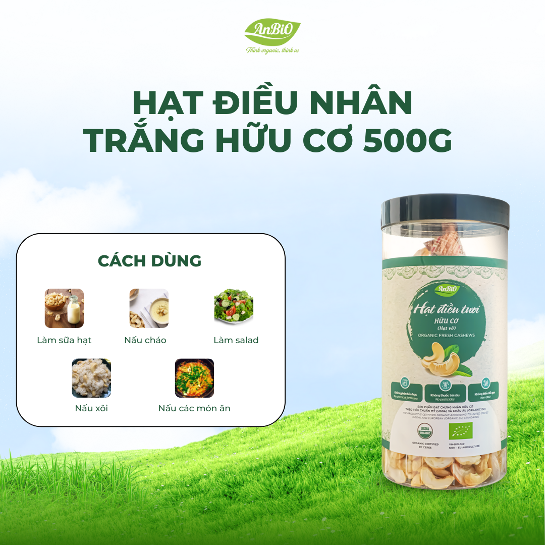 Hạt điều nhân trắng hữu cơ WS hạt vỡ 500g