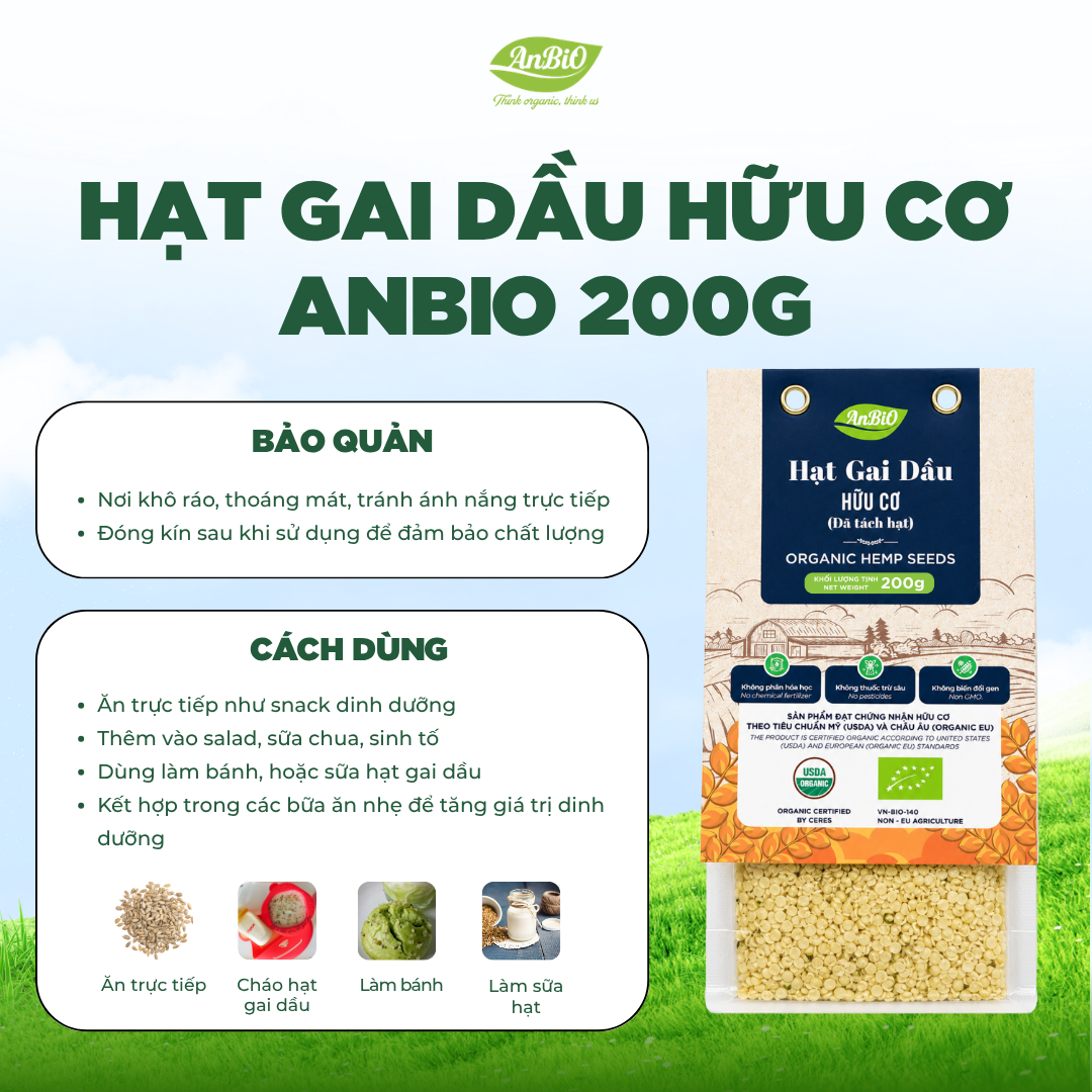 Hạt gai dầu hữu cơ đã tách vỏ Anbio 200g