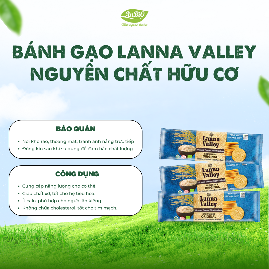 Lanna Valley Bánh gạo nguyên chất hữu cơ 100g