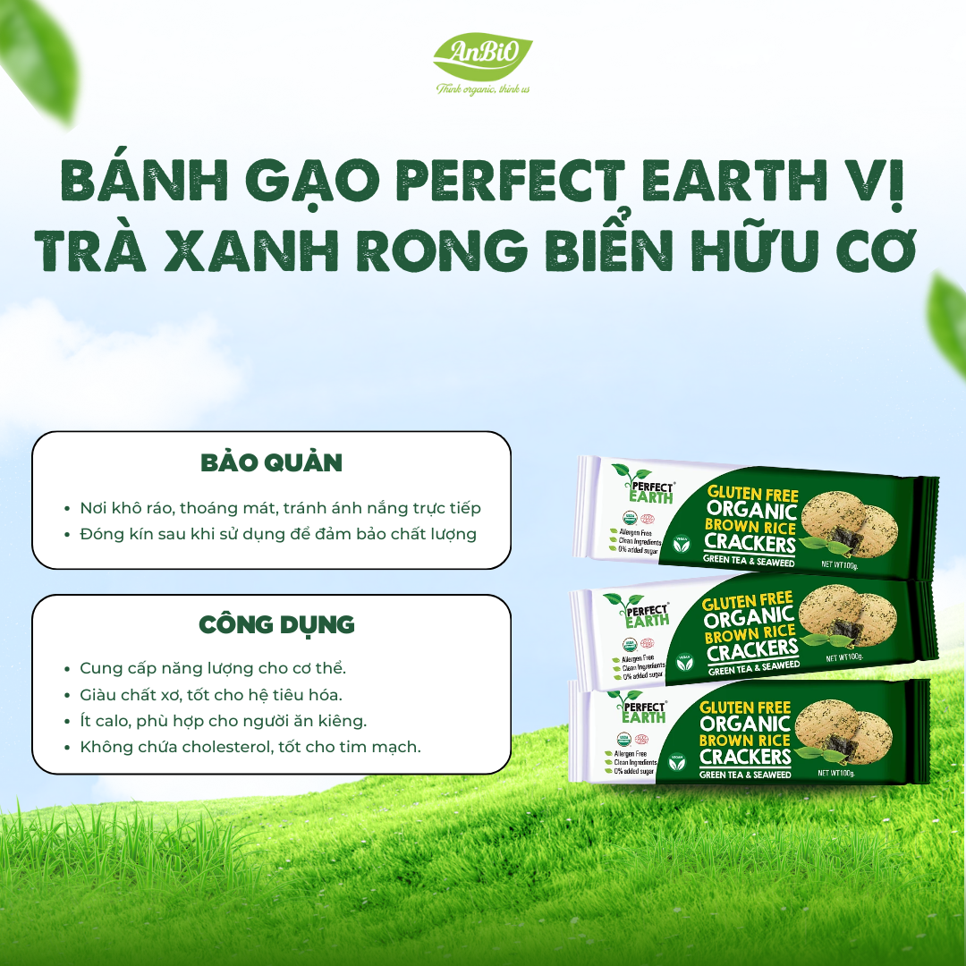 Perfect Earth Bánh gạo hữu cơ vị trà xanh rong biển 100g