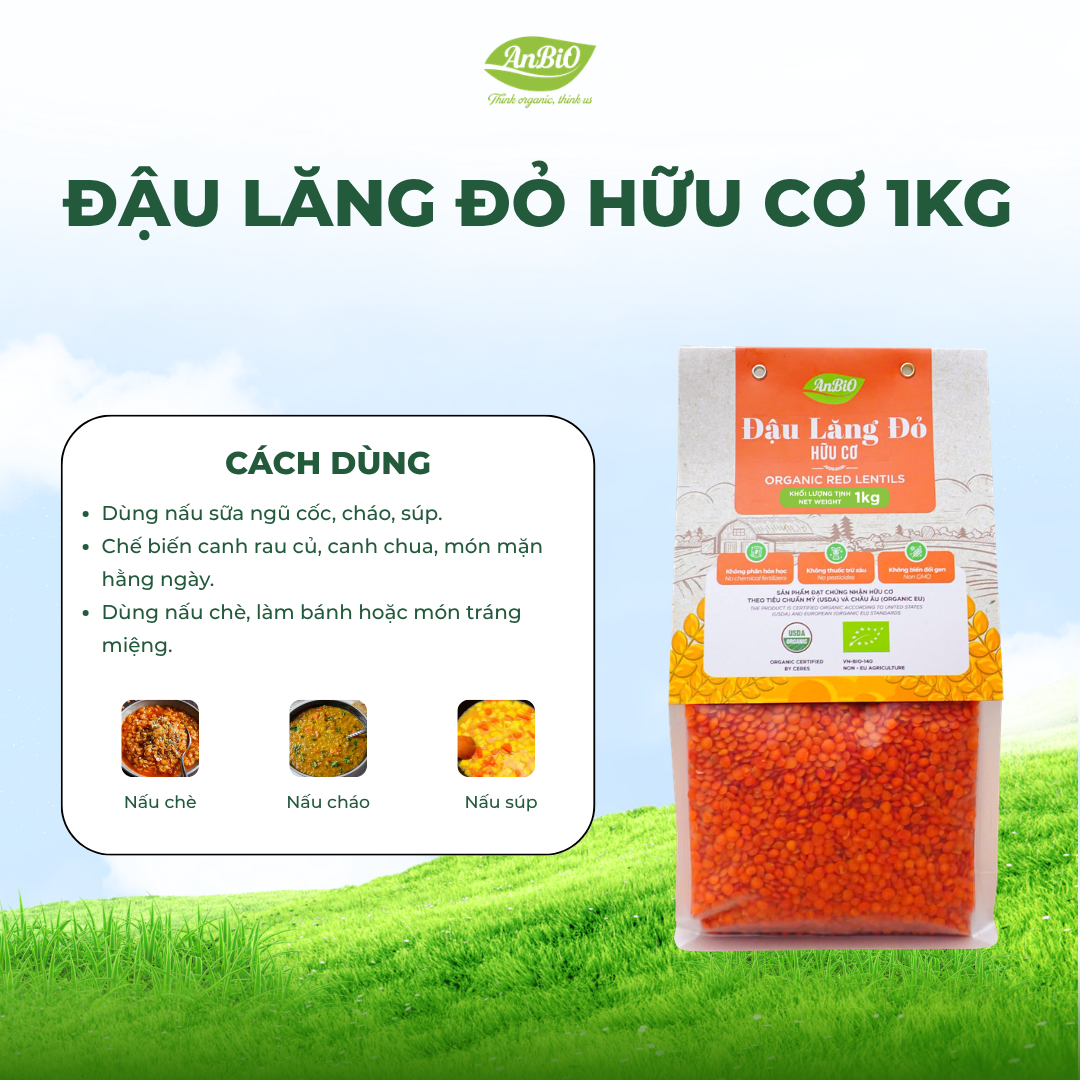 Đậu lăng đỏ hữu cơ Anbio 1kg