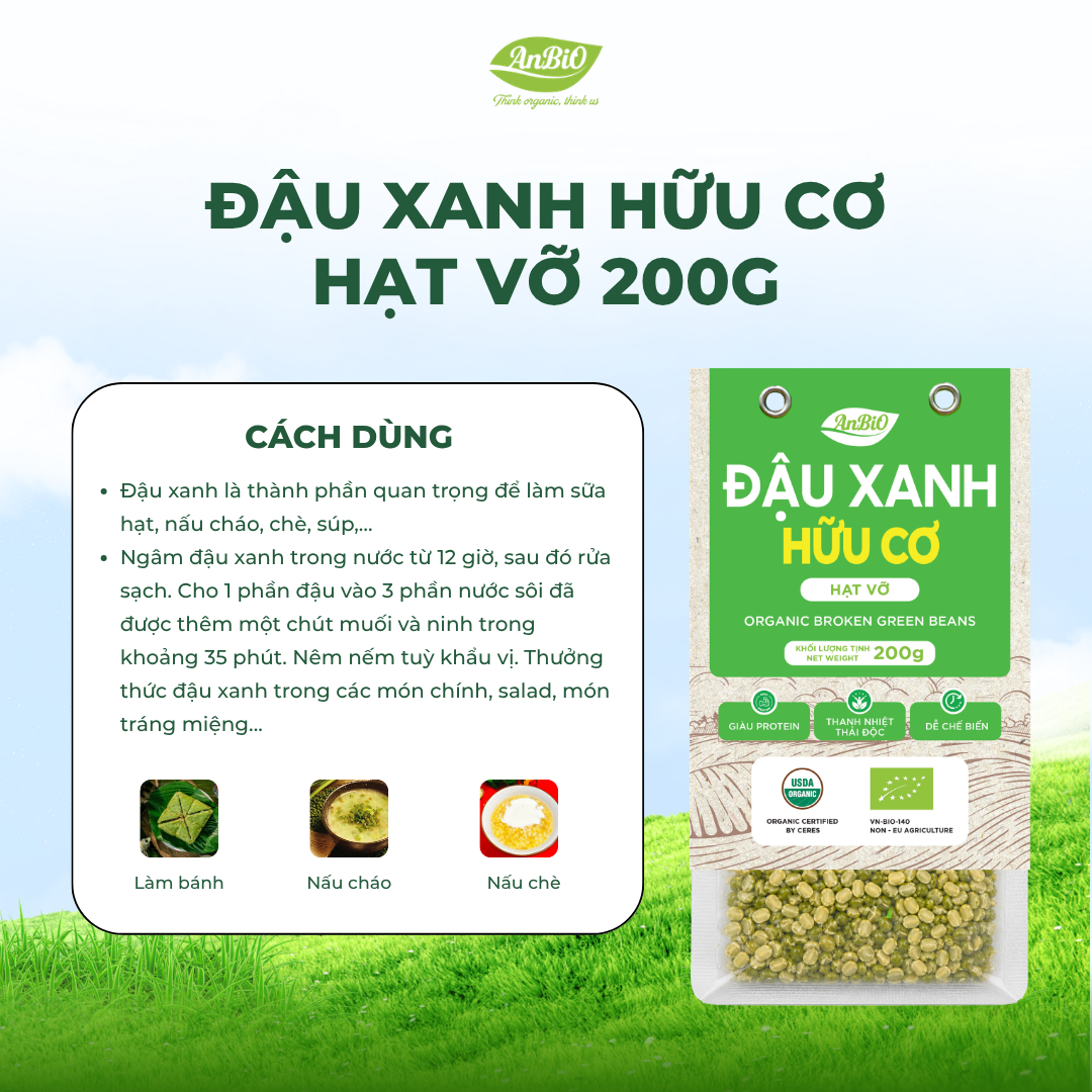 Đậu xanh hữu cơ AnBiO 200g (hạt vỡ)
