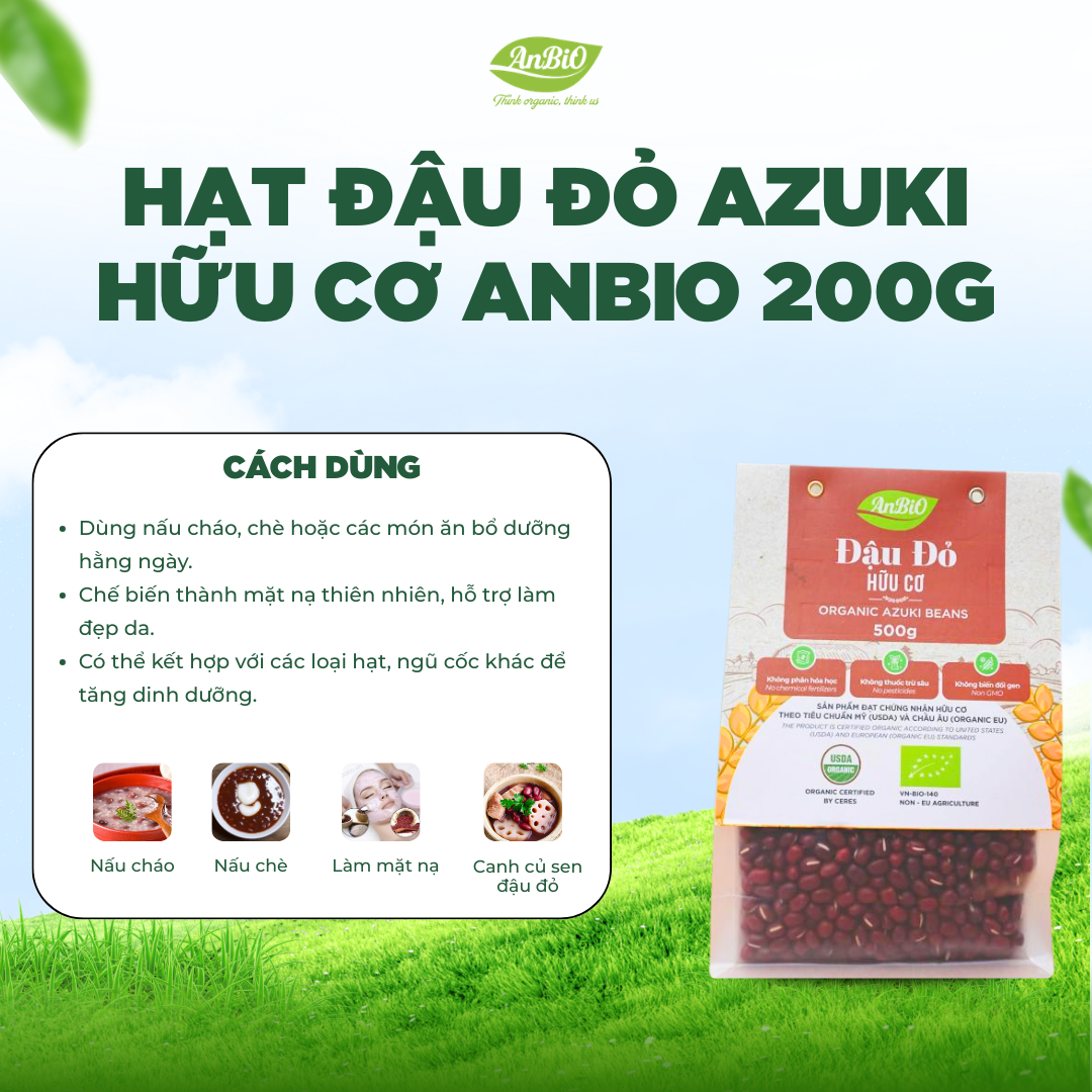 Đậu đỏ azuki hữu cơ Anbio 500g