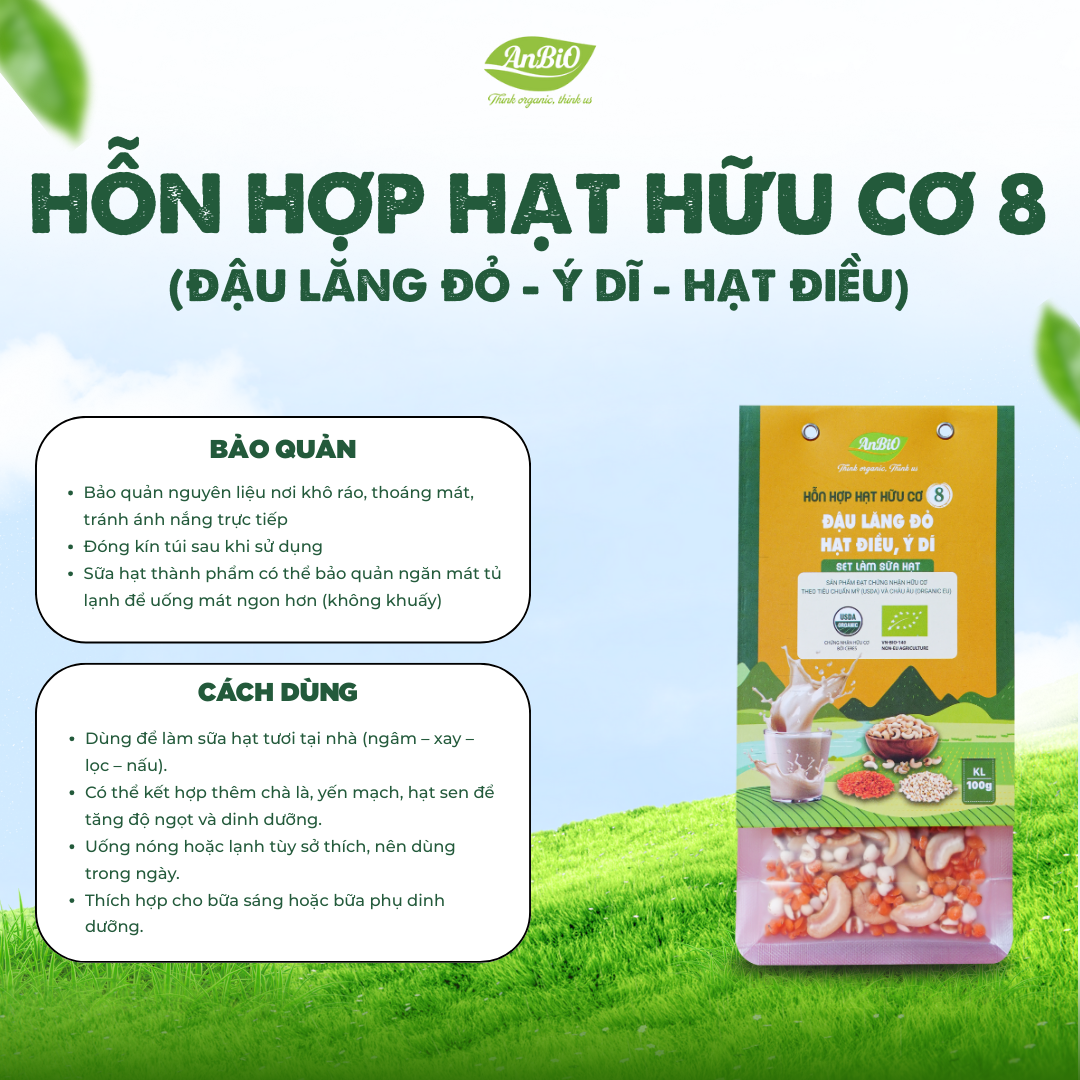 Hỗn hợp hạt hữu cơ số 8 ( Lăng đỏ - Hạt điều - Ý dĩ)