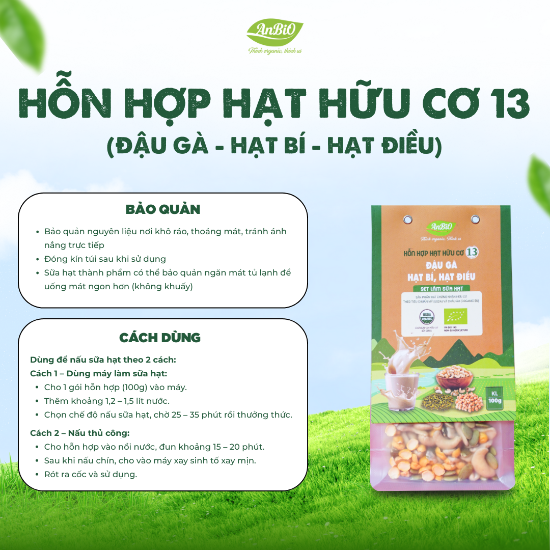 Hỗn hợp hạt hữu cơ số 13 ( Đậu gà - Hạt bí - Hạt điều)