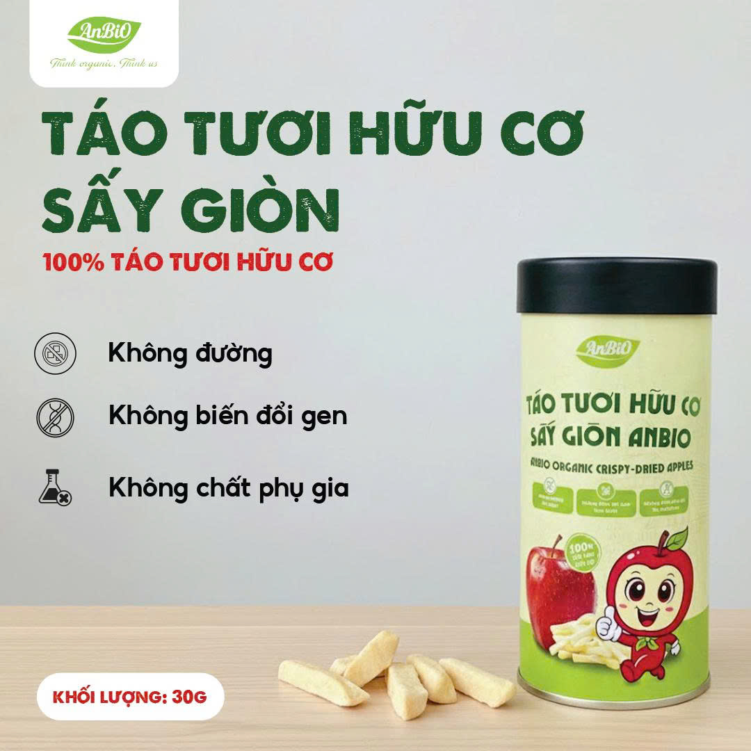 Táo tươi hữu cơ sấy giòn hộp 30gr