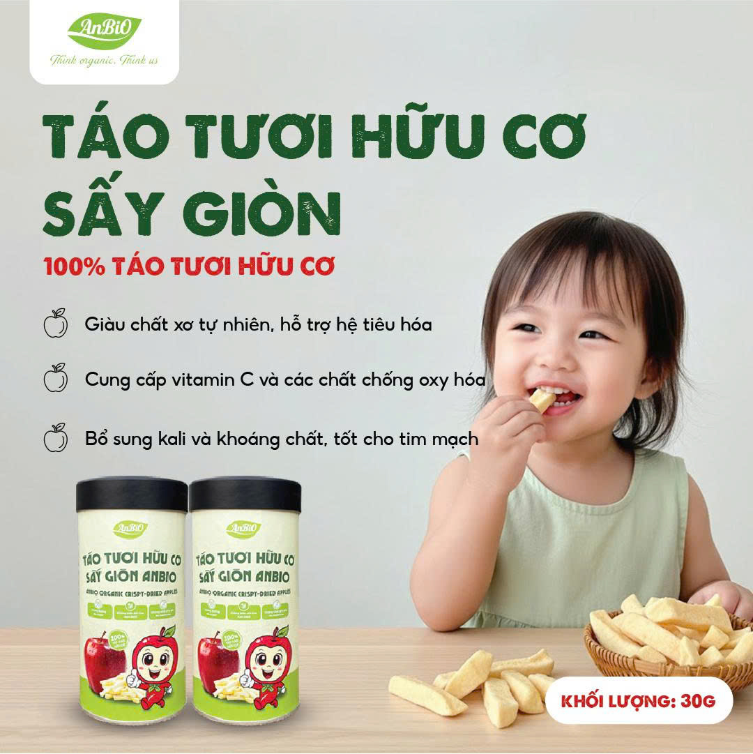 Táo tươi hữu cơ sấy giòn hộp 30gr