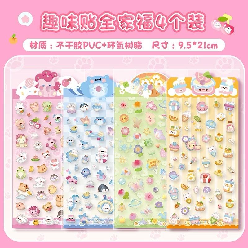 [Bông bán len] Bộ miếng dán 3D trang trí dễ thương trong suốt lấp lánh
