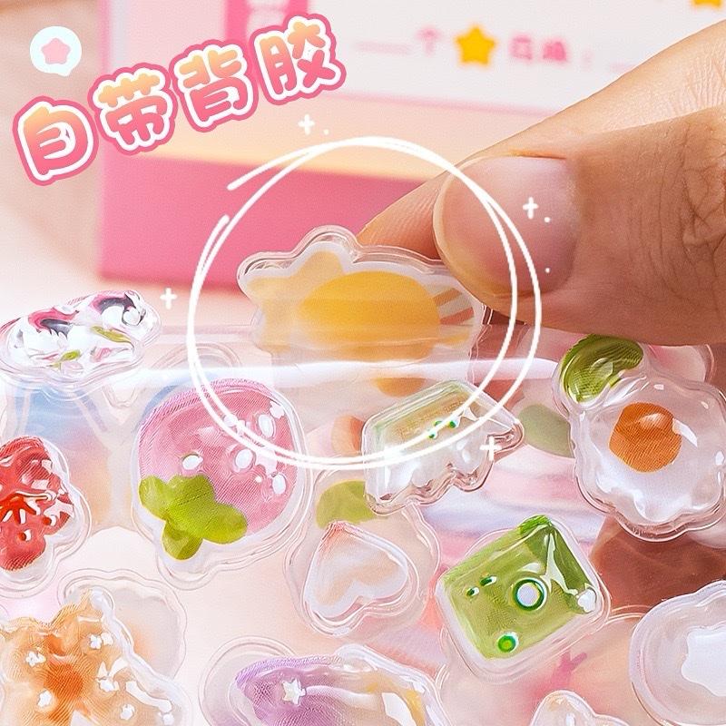 [Bông bán len] Bộ miếng dán 3D trang trí dễ thương trong suốt lấp lánh