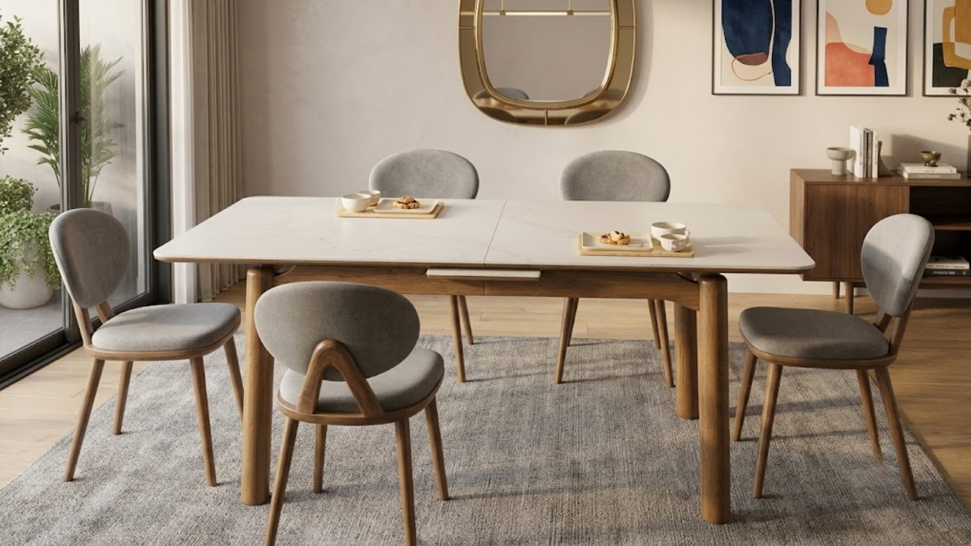 Bộ bàn ăn Ceramic mở rộng Stella