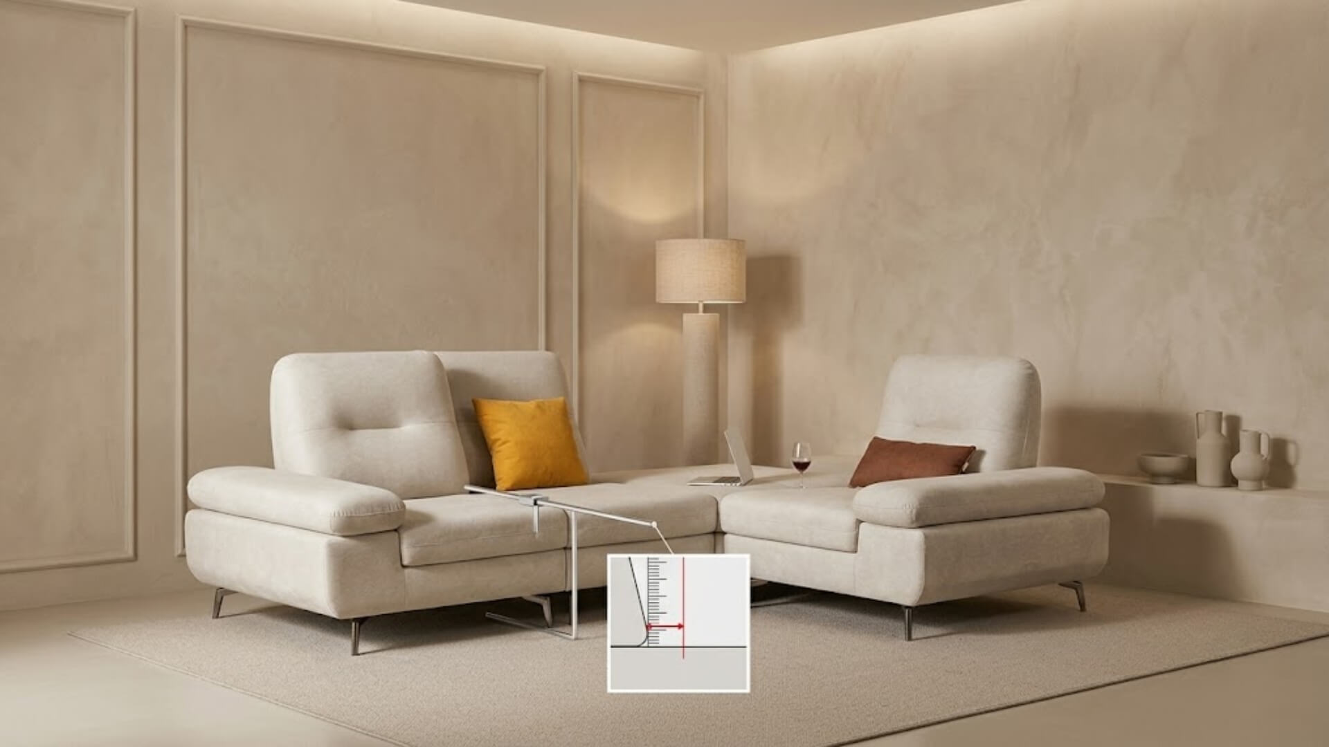 Chiều sâu chỗ ngồi sofa chữ L
