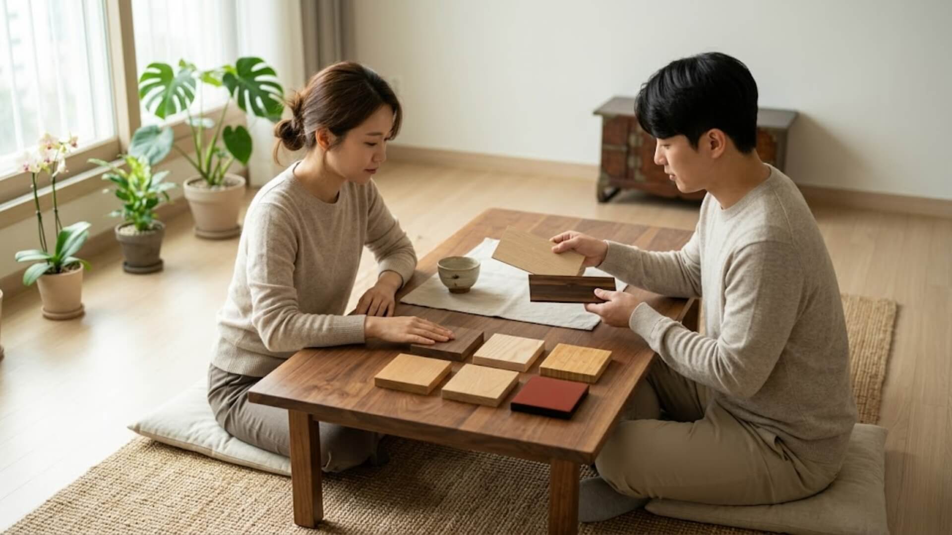 Chọn chất liệu cho bàn ăn ngồi bệt kiểu Hàn Quốc