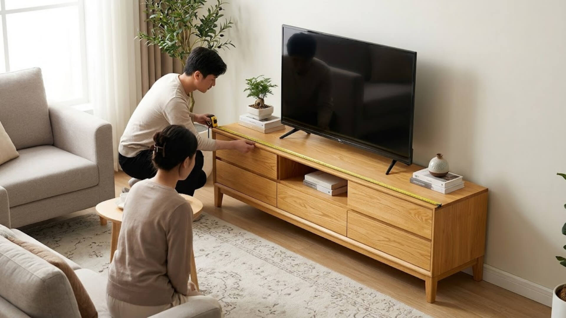Chọn kích thước kệ tivi gỗ sồi