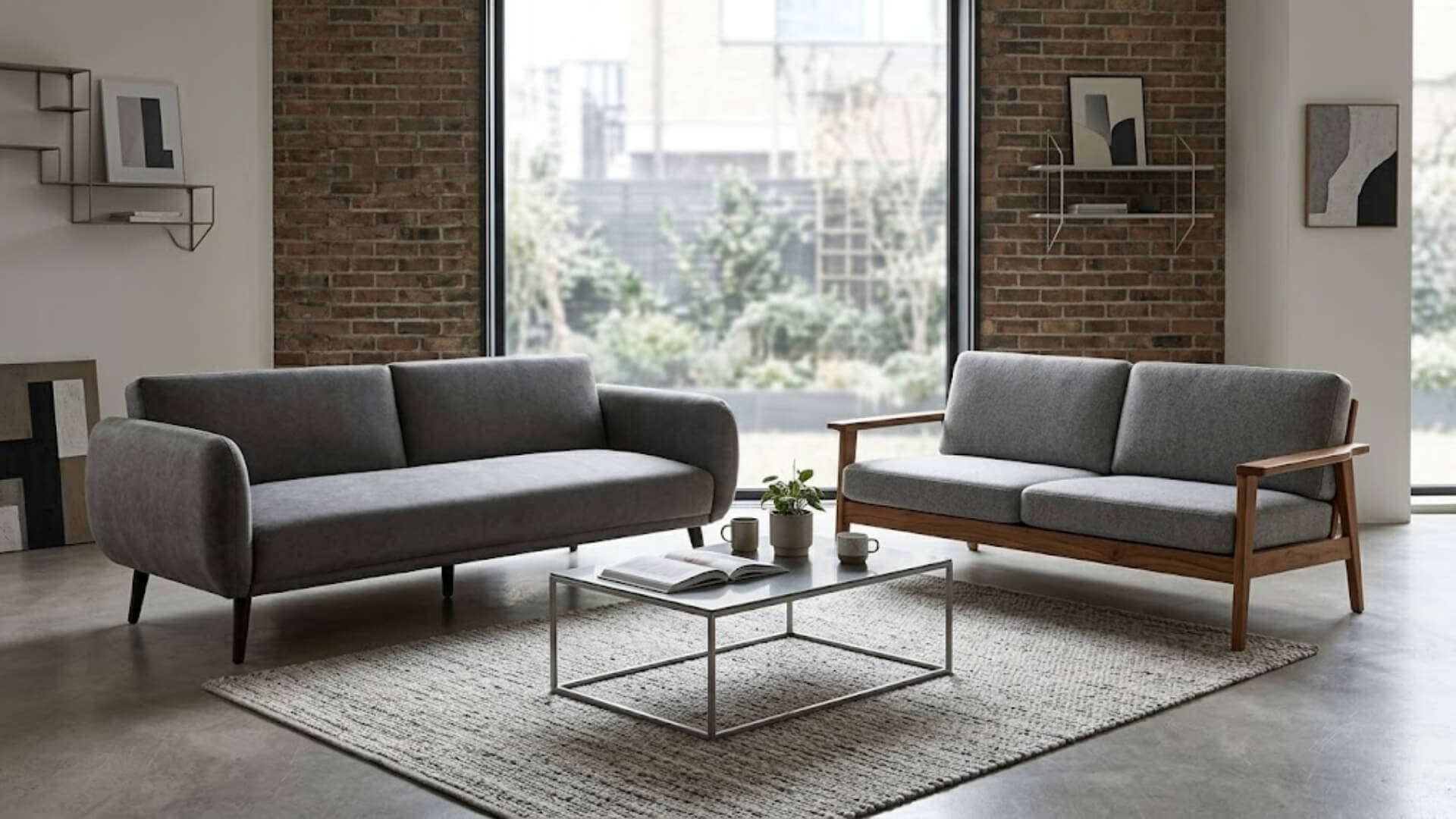 Kết hợp sofa gỗ và sofa nỉ trong cùng phòng khách