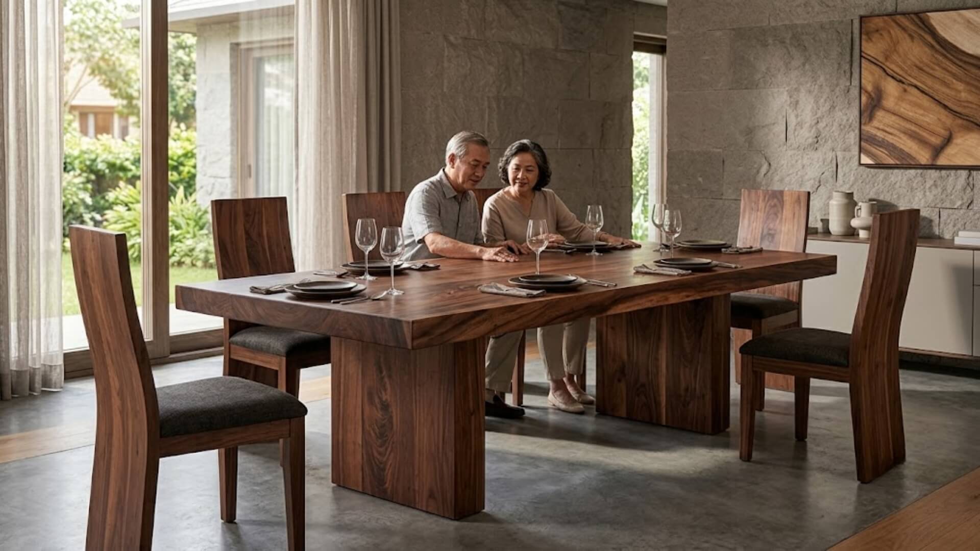 Bàn ăn gỗ óc chó có khối lượng lớn
