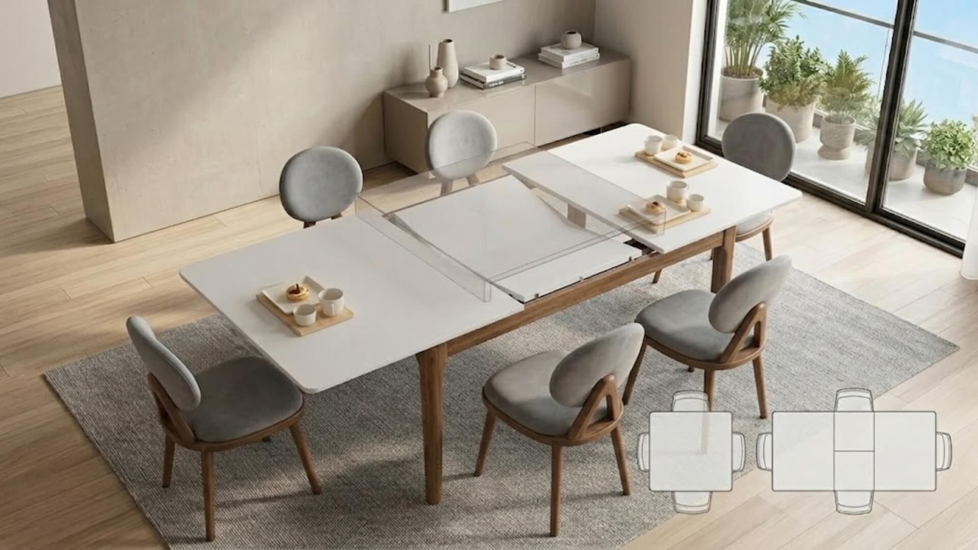 Kích thước bàn vuông mở rộng