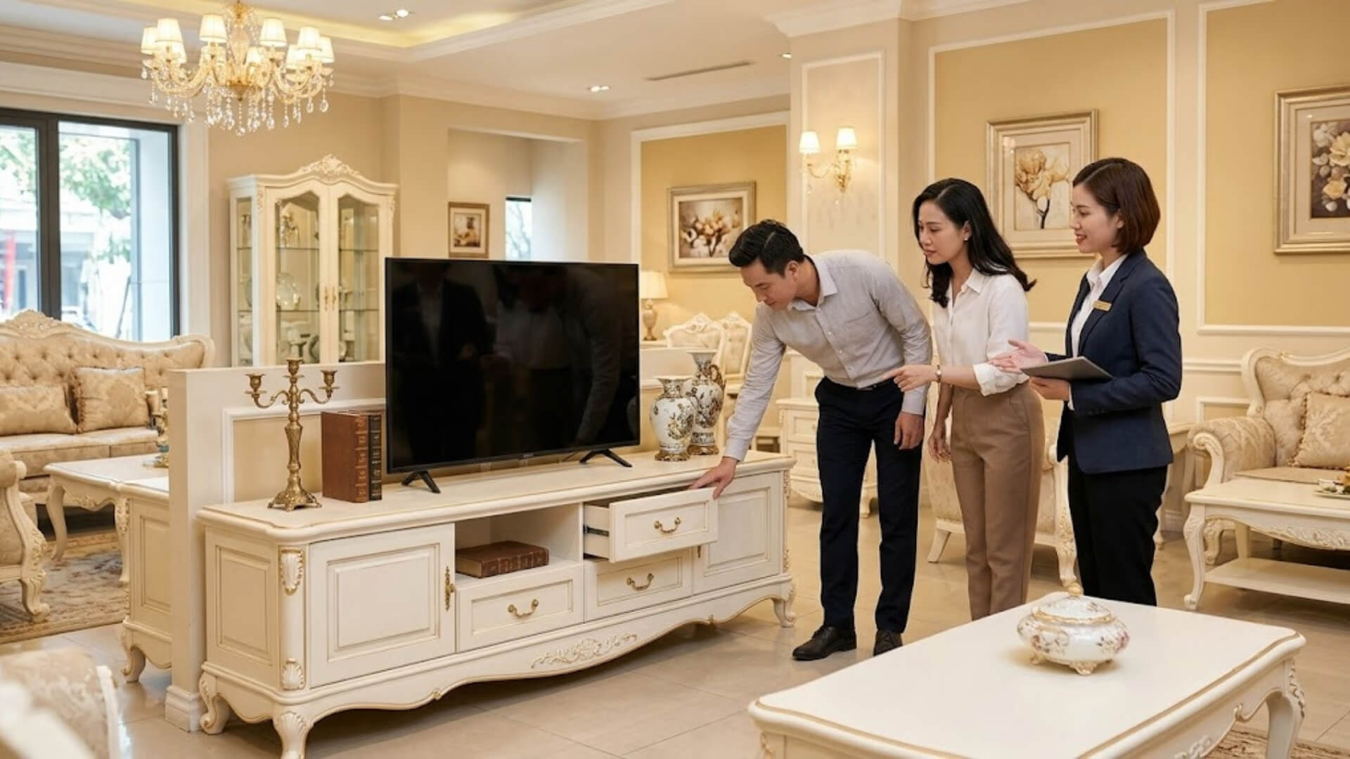 Kinh nghiệm chọn mua kệ tivi tân cổ điển