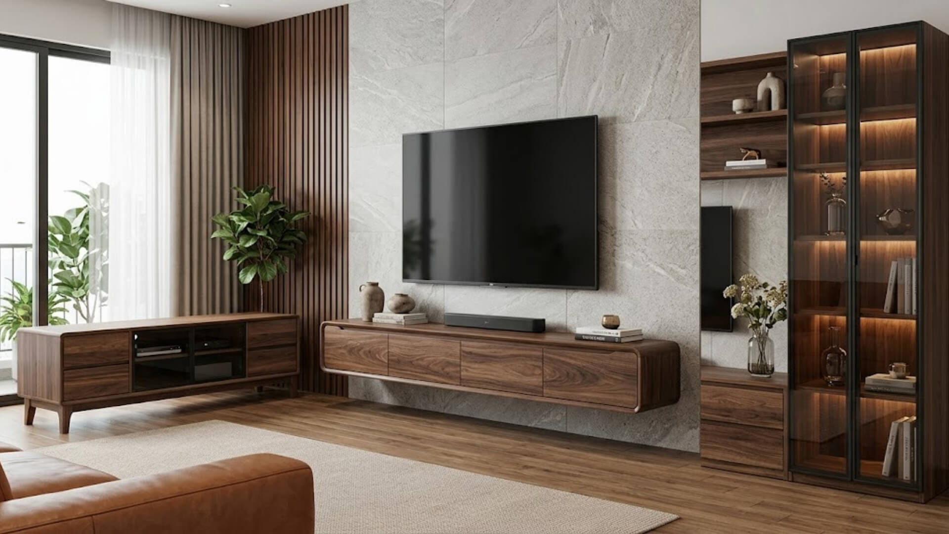 Những kiểu kệ tivi gỗ óc chó đáng cân nhắc
