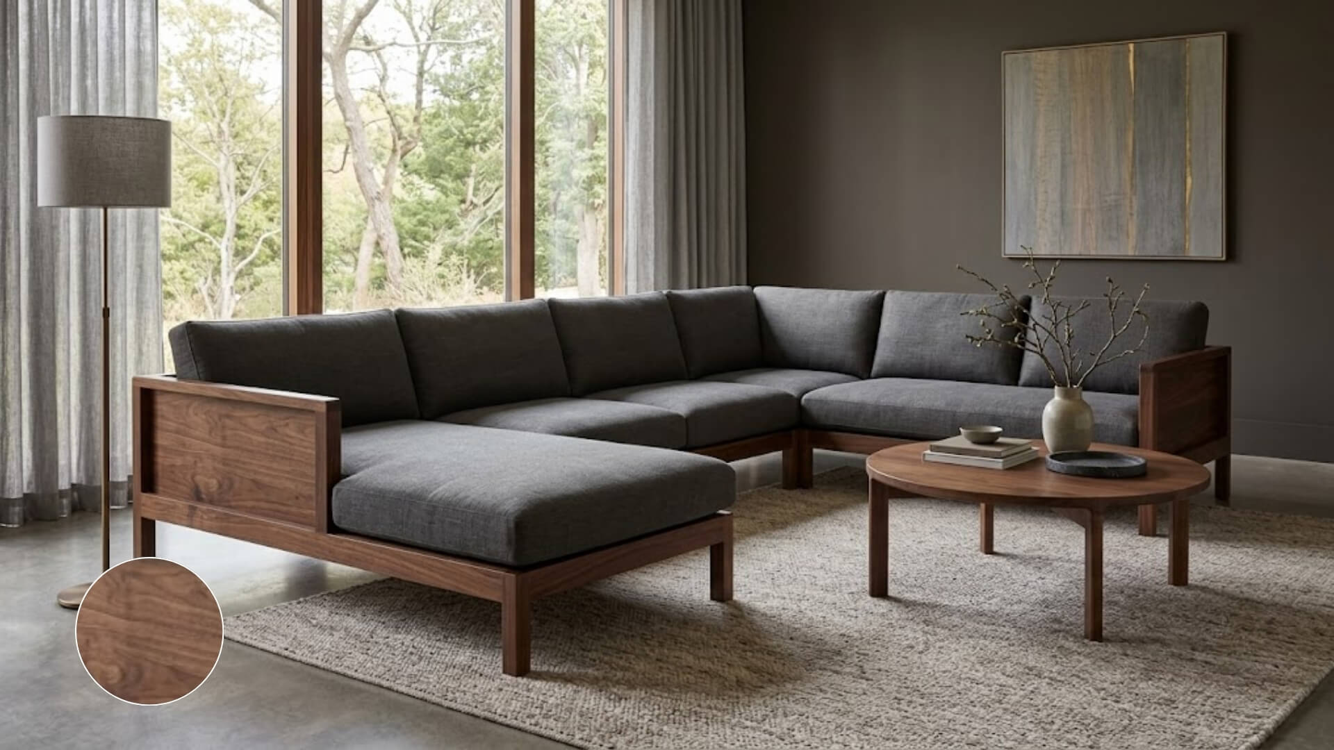 Sofa gỗ óc chó chữ L