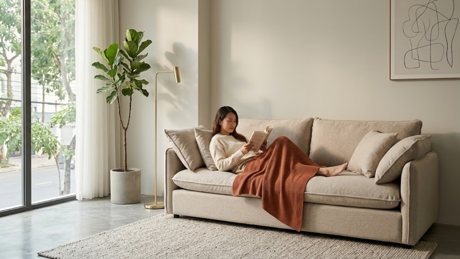 Sofa vải nỉ đem lại cảm giác ngồi mềm và ấm