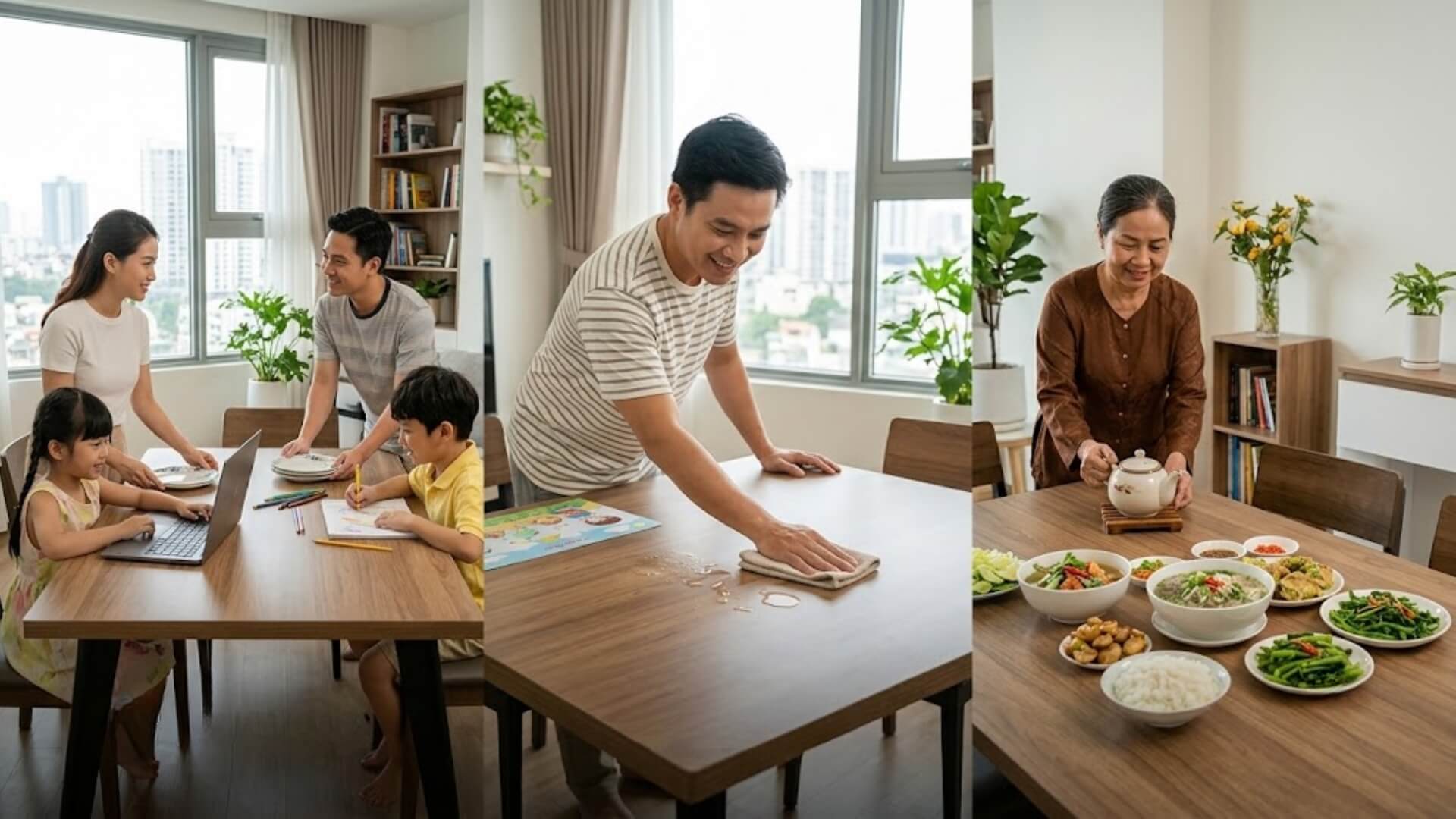 Ưu điểm của bàn ăn gỗ công nghiệp