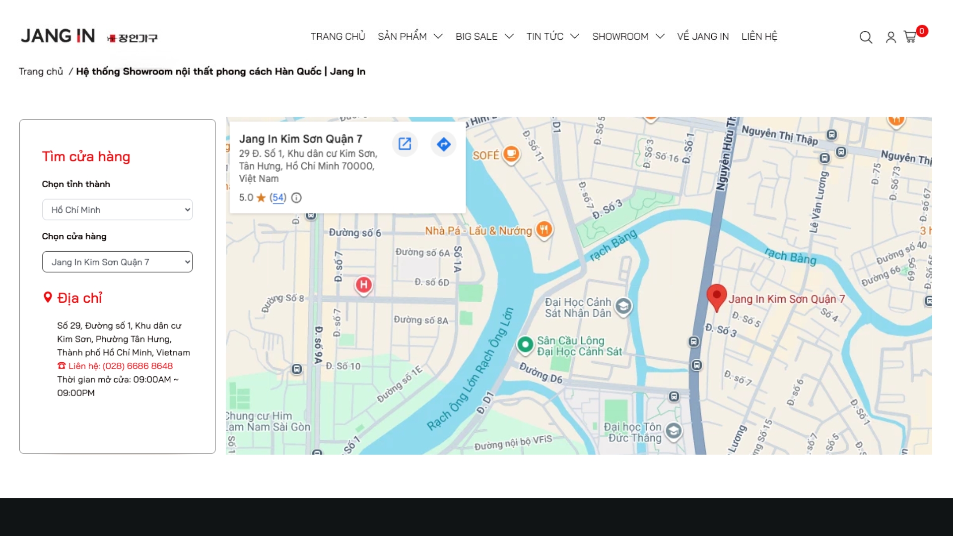 Vị trí và hướng dẫn di chuyển đến Showroom Kim Sơn Jang In