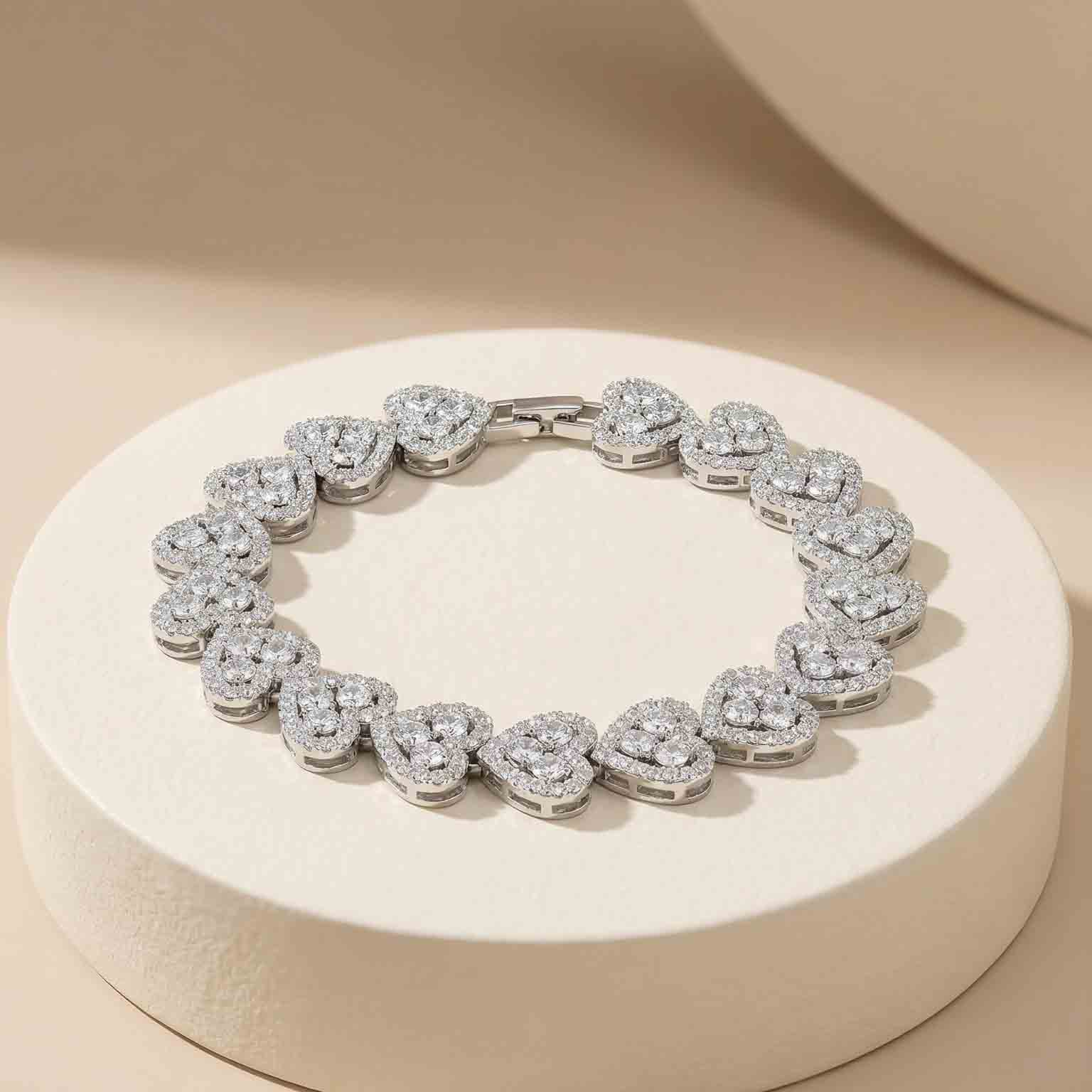 Lắc tay Platinum thiết kế Full Stone Heart Bracelet BN JEWELRY