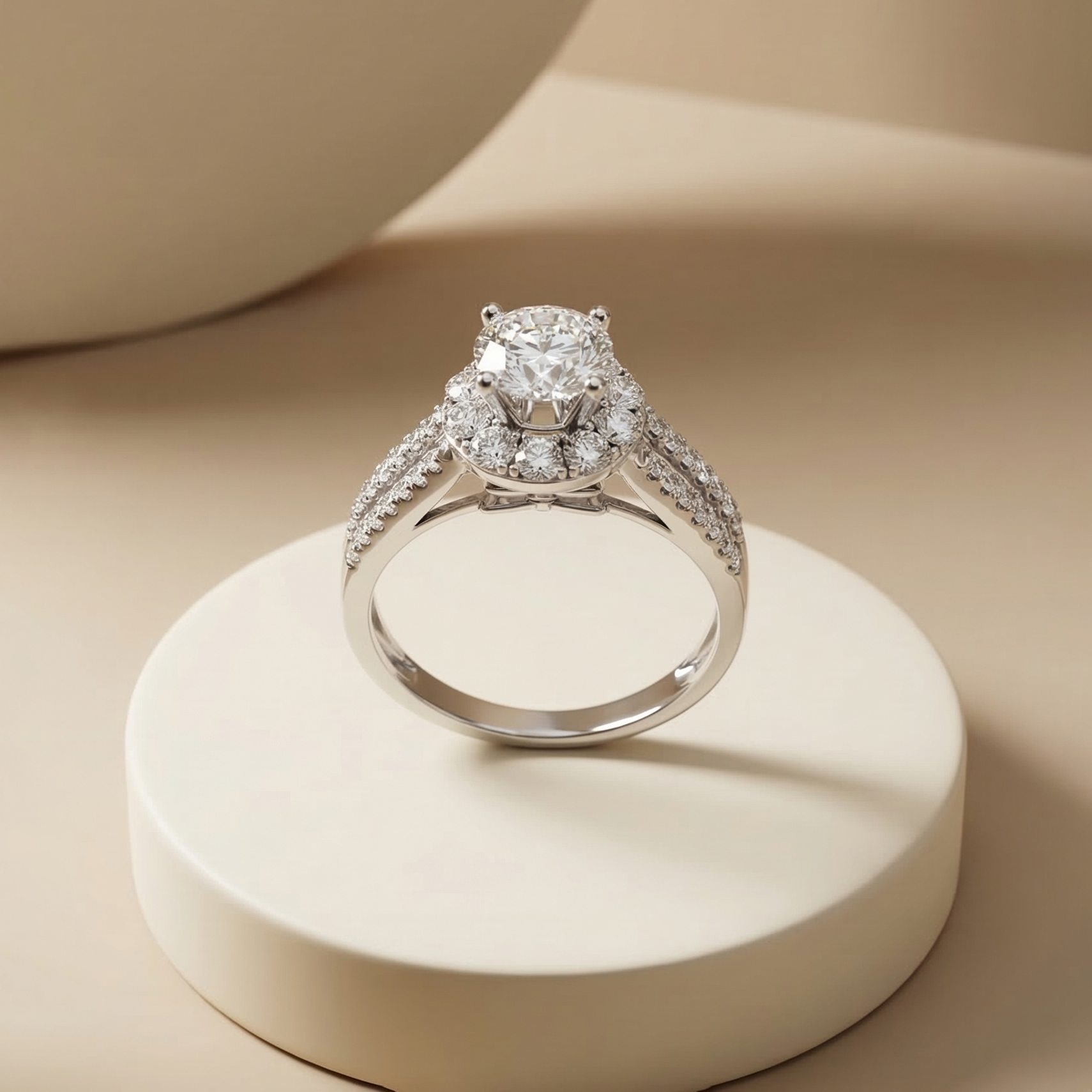 Nhẫn Platinum thiết kế Halo Cadence BN JEWELRY | 6.5 ly