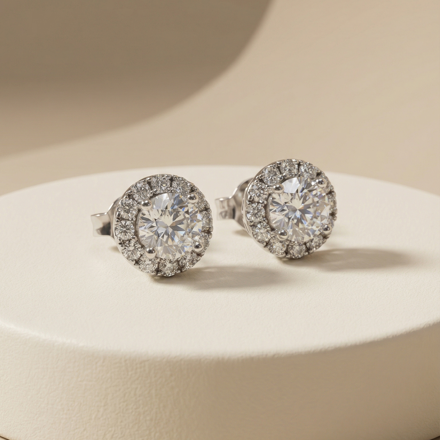 Bông tai Platinum halo Classic Sparkle BN JEWELRY | 4.5 ly