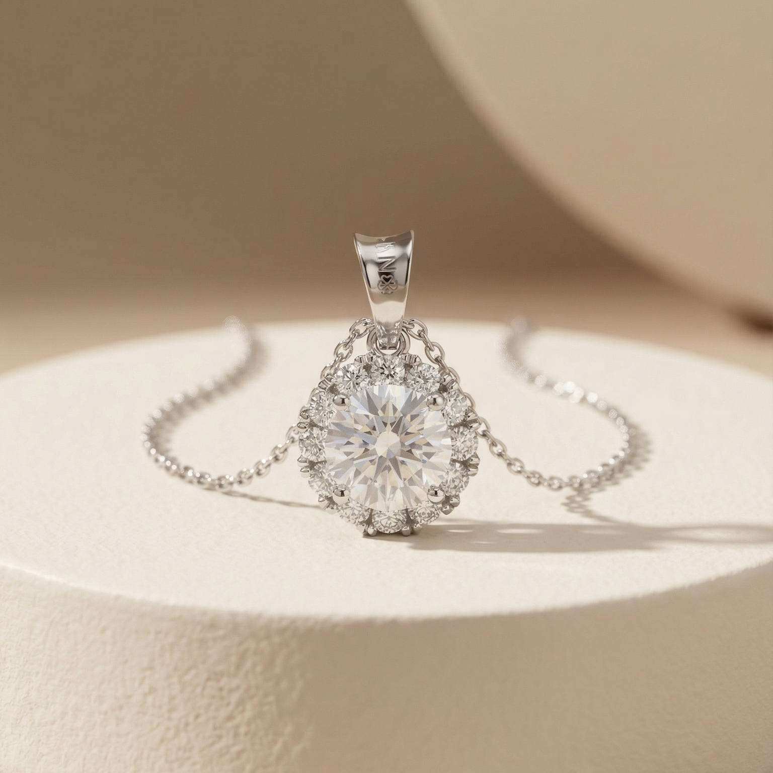 Mặt dây chuyền Platinum thiết kế Halo Elara bản to BN JEWELRY | 5.5 ly