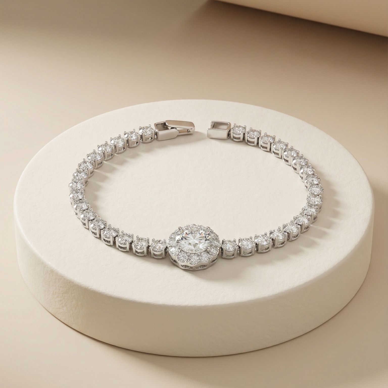 Lắc tay Platinum thiết kế Halo Centerpiece Tennis BN JEWELRY | 8.5 ly