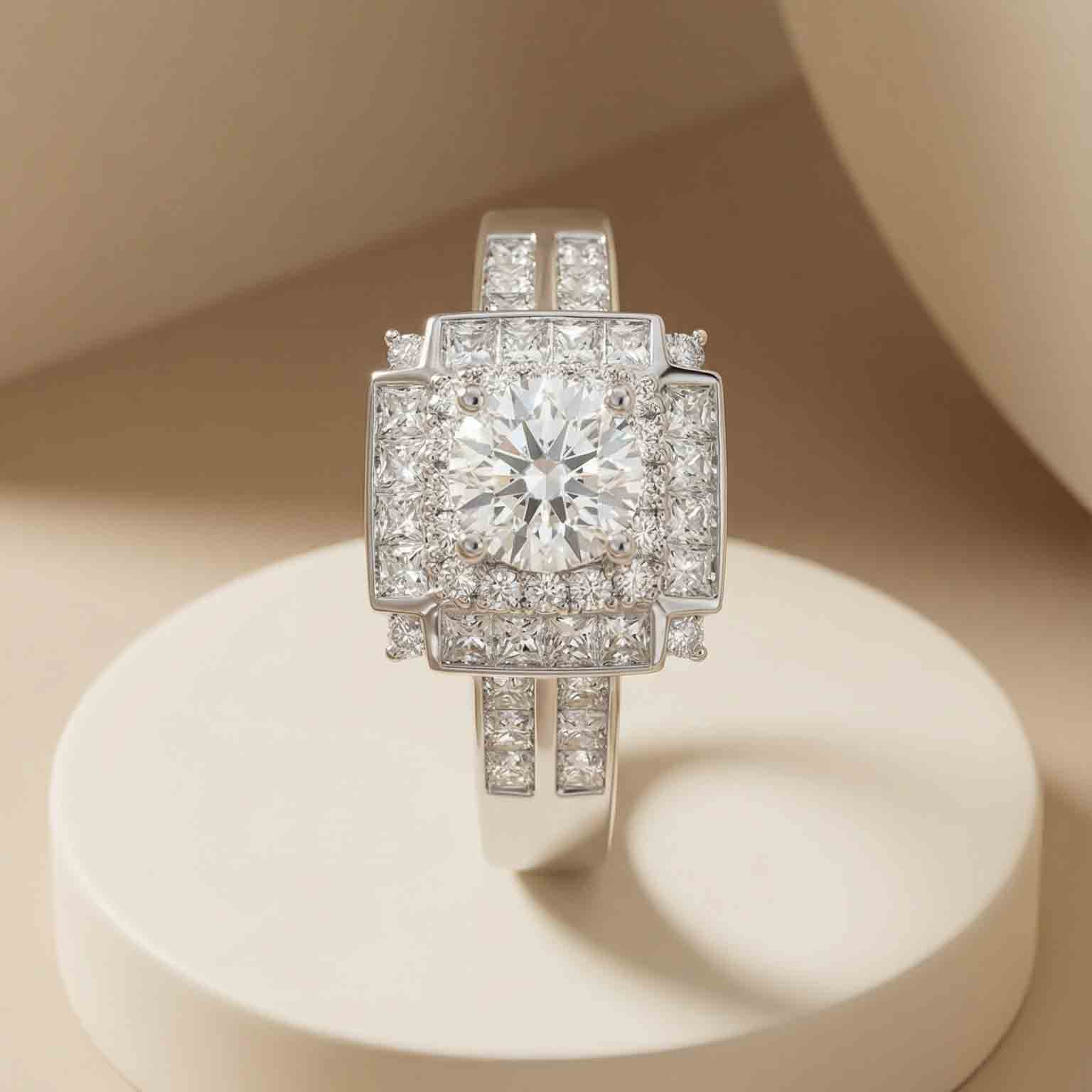 Nhẫn Platinum thiết kế The Empress Halo BN JEWELRY | 6.0 Ly