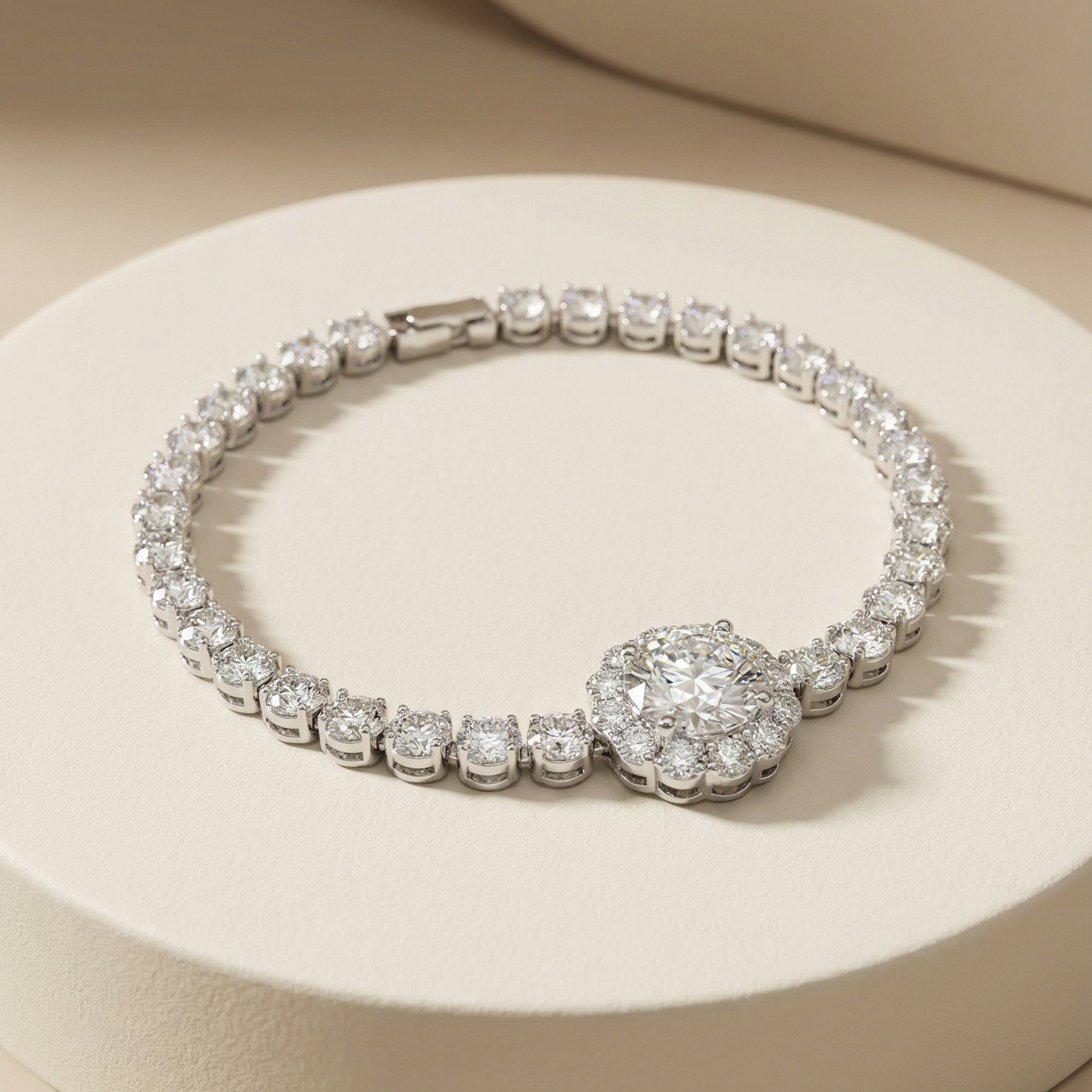 Lắc tay Platinum thiết kế Halo Centerpiece Tennis BN JEWELRY | 8.5 ly