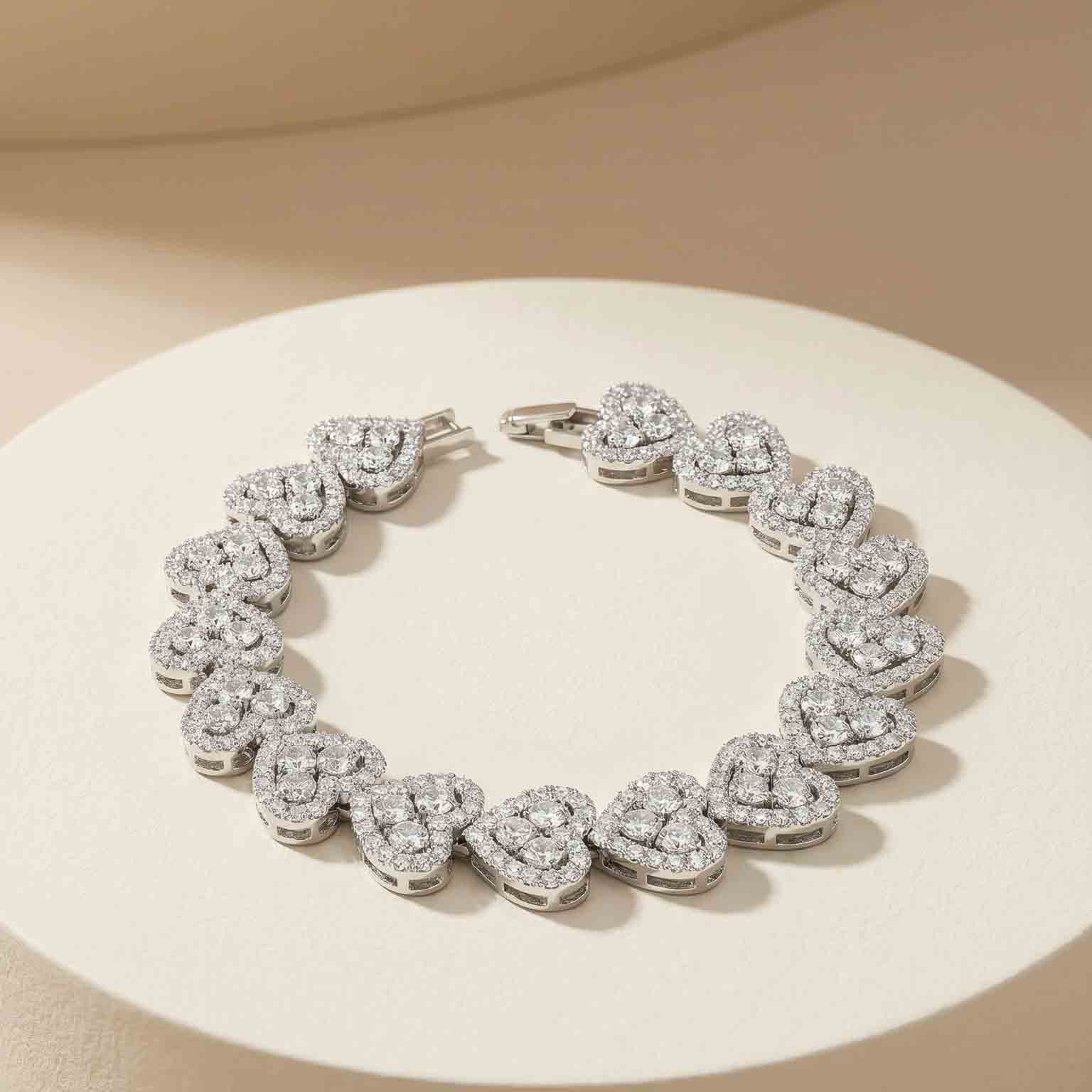 Lắc tay Platinum thiết kế Full Stone Heart Bracelet BN JEWELRY