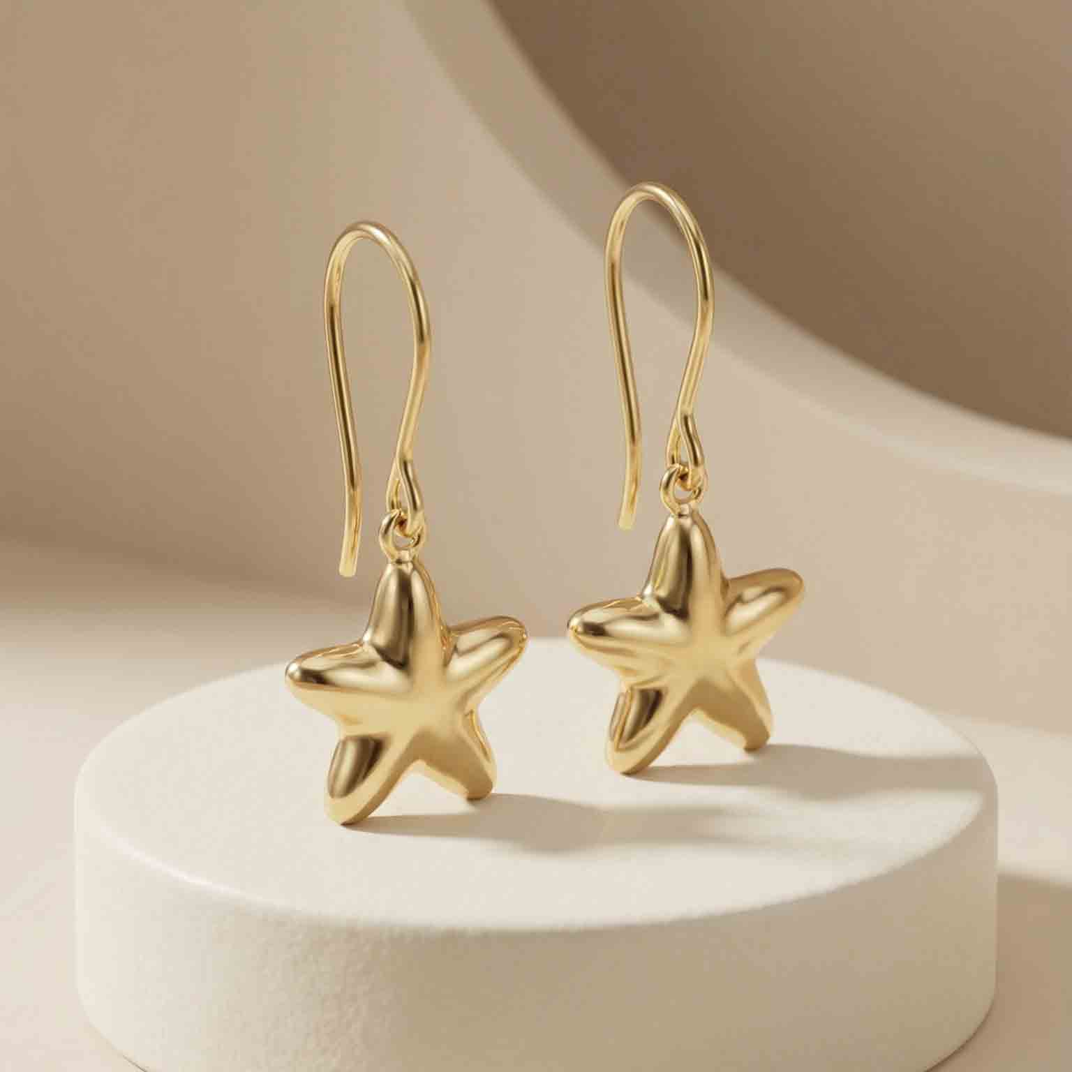 Bông tai GF 14K thiết kế khuyên móc dài kết hợp cùng charm Puffy Sea Star BN JEWELRY