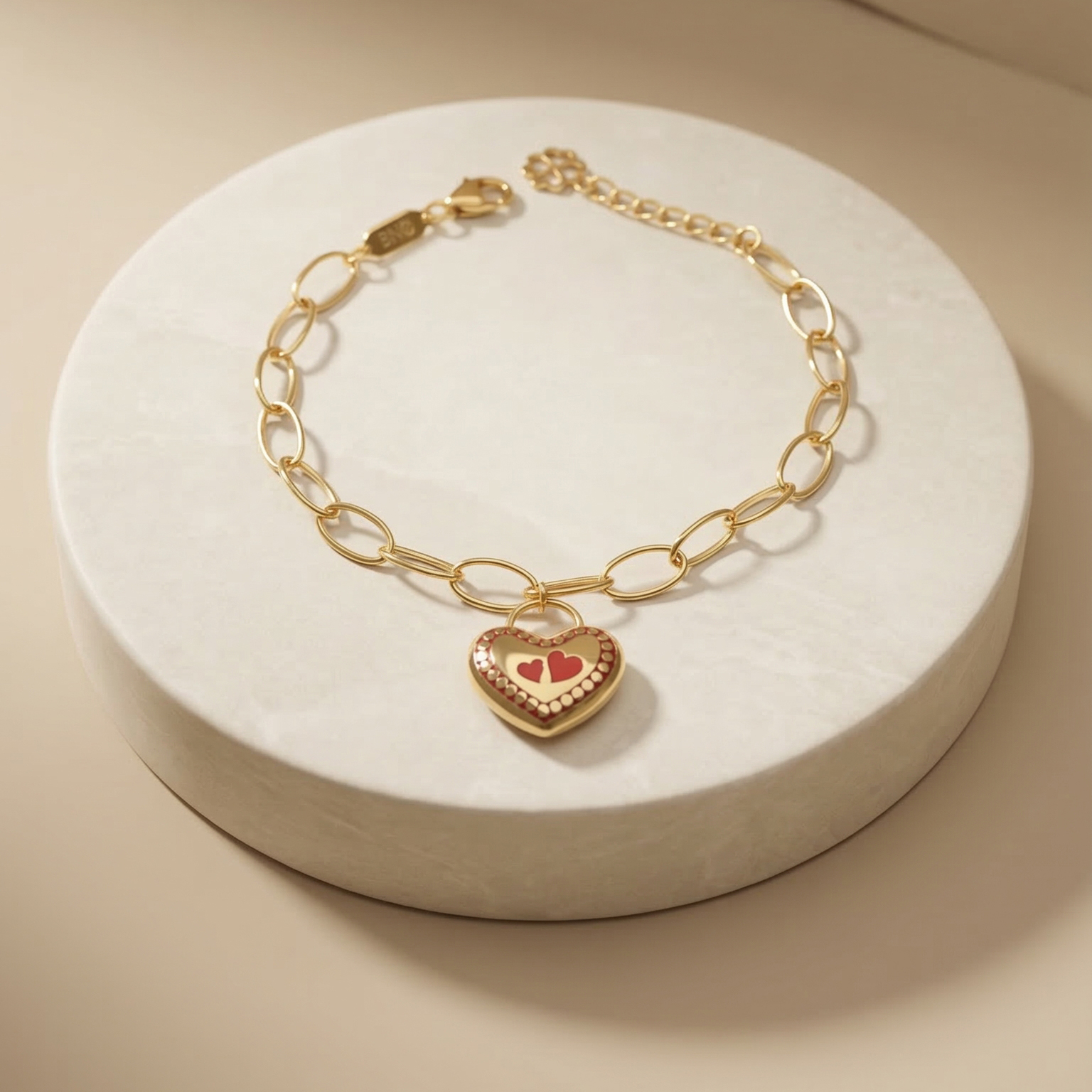 Lắc tay GF 14K  paperclip chain trái tim Amora Lock BN JEWELRY