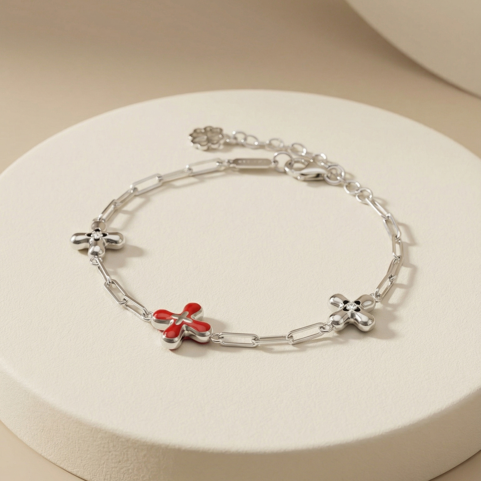 Lắc tay GF 14K paperclip chain Classic Red Flower BN JEWELRY