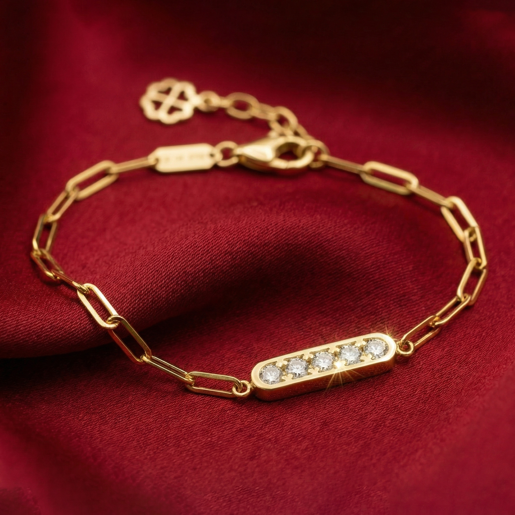 Lắc tay mắt paperclip mặt chữ nhật bo góc đính đá BN JEWELRY