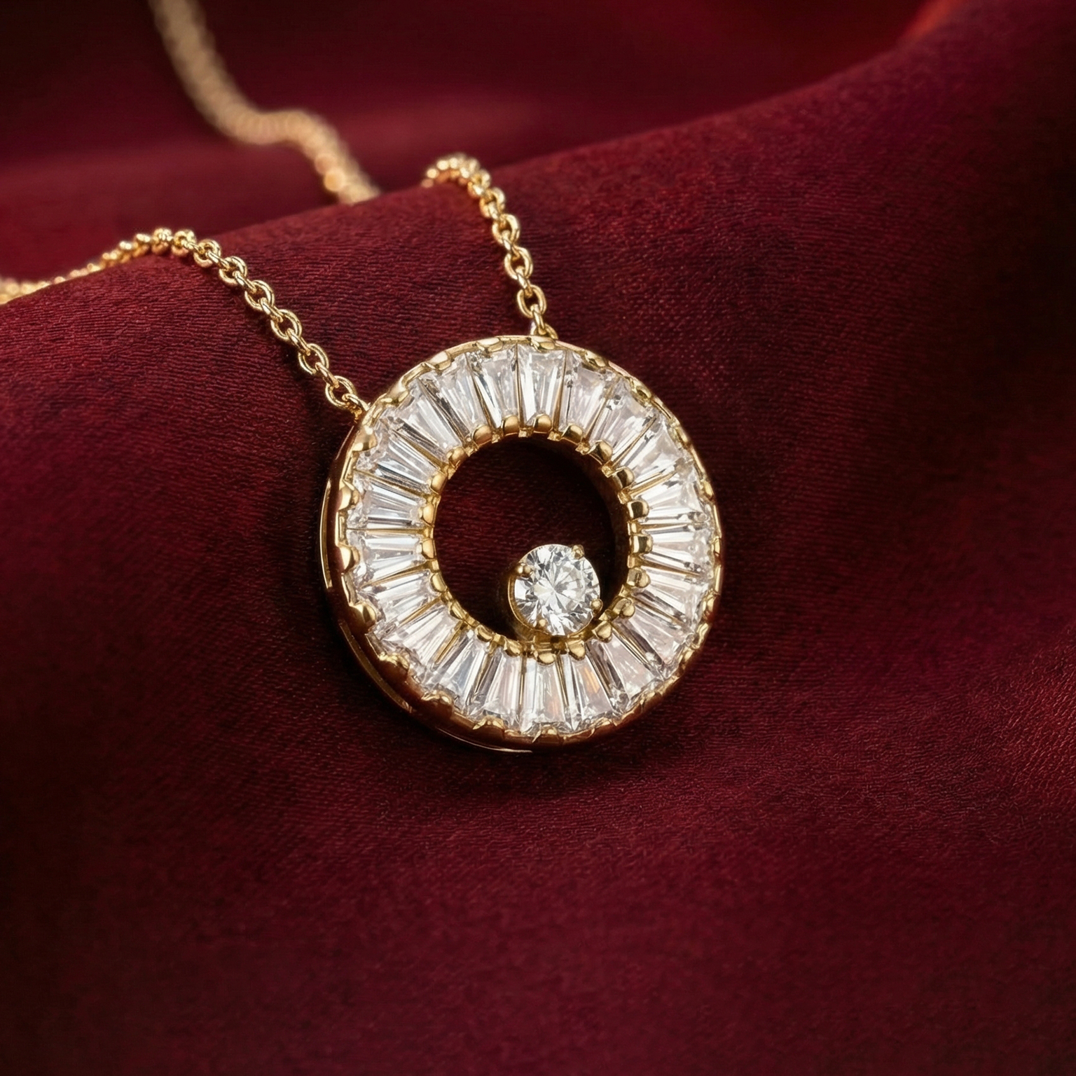 Mặt dây chuyền Aurora Halo đá tapered baguette moissanite BN JEWELRY