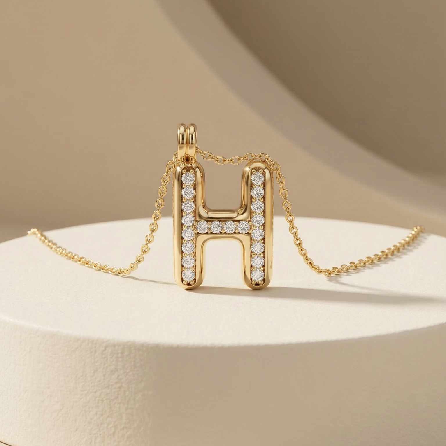 Mặt dây chuyền GF 14K chữ H full đá tấm moissanite BN JEWELRY