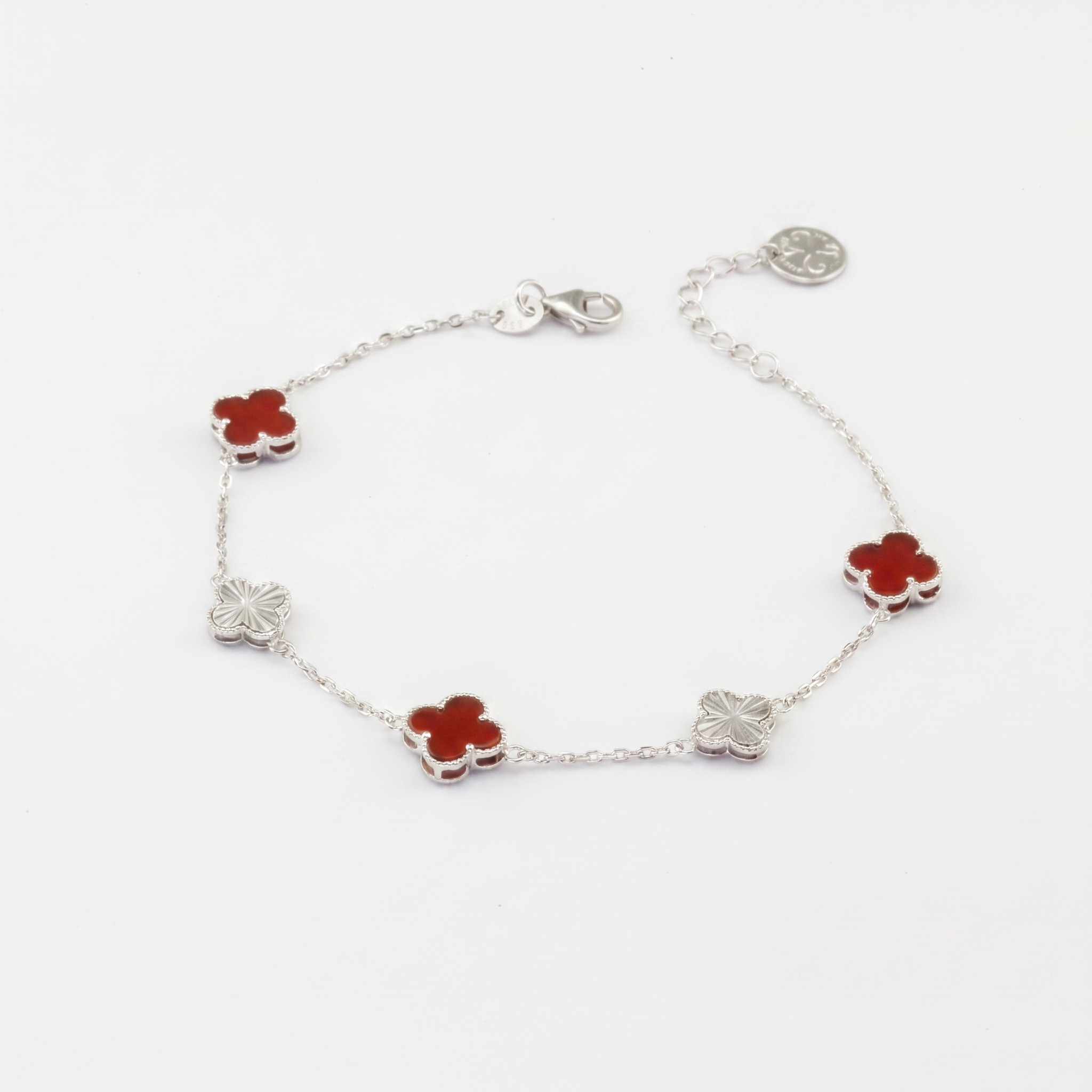 Lắc tay Bạch kim Platinum 10% vân ánh kim xen kẽ cỏ 4 lá mặt đá BN JEWELRY | bản 8 ly - LTY1442_PT
