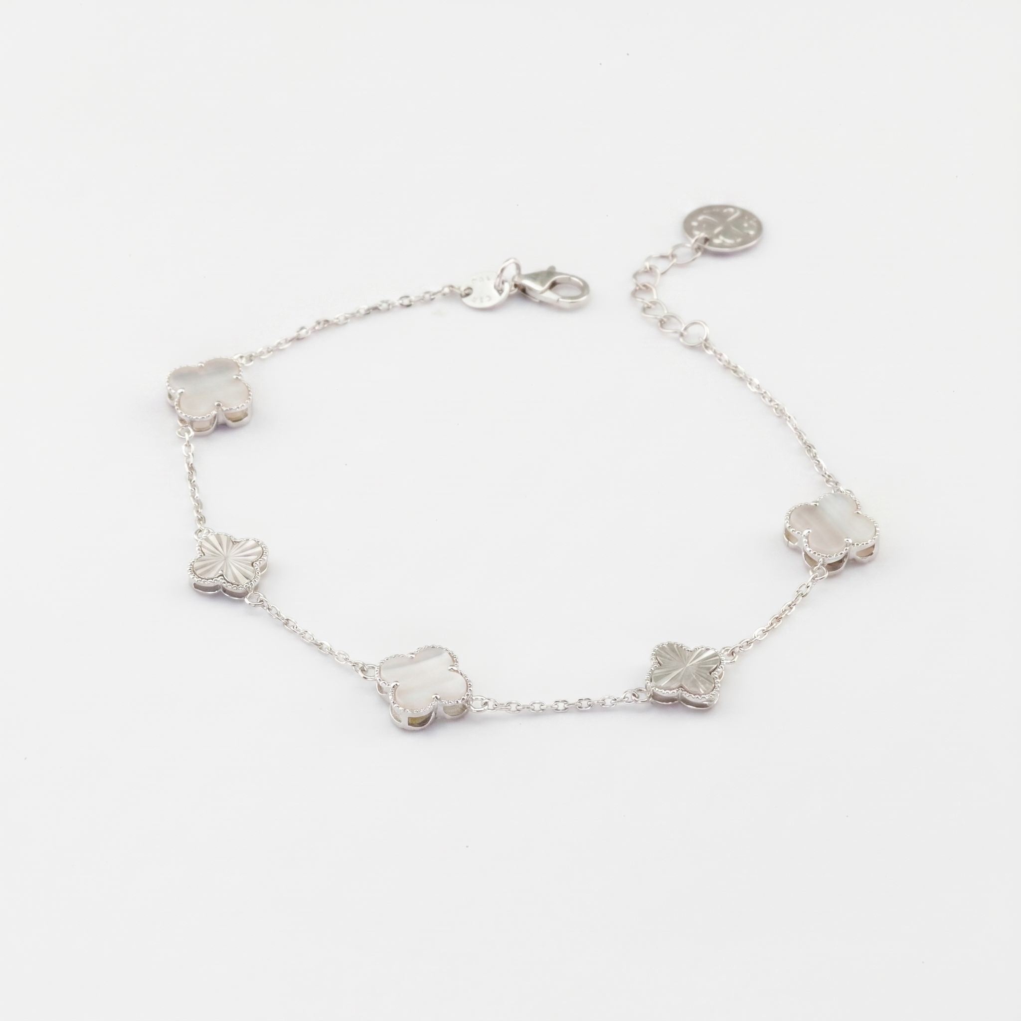 Lắc tay Bạch kim Platinum 10% vân ánh kim xen kẽ cỏ 4 lá mặt đá BN JEWELRY | bản 8 ly - LTY1442_PT