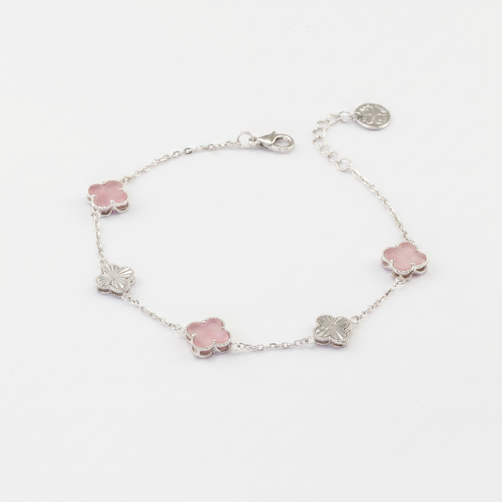 Lắc tay Bạch kim Platinum 10% vân ánh kim xen kẽ cỏ 4 lá mặt đá BN JEWELRY | bản 8 ly - LTY1442_PT