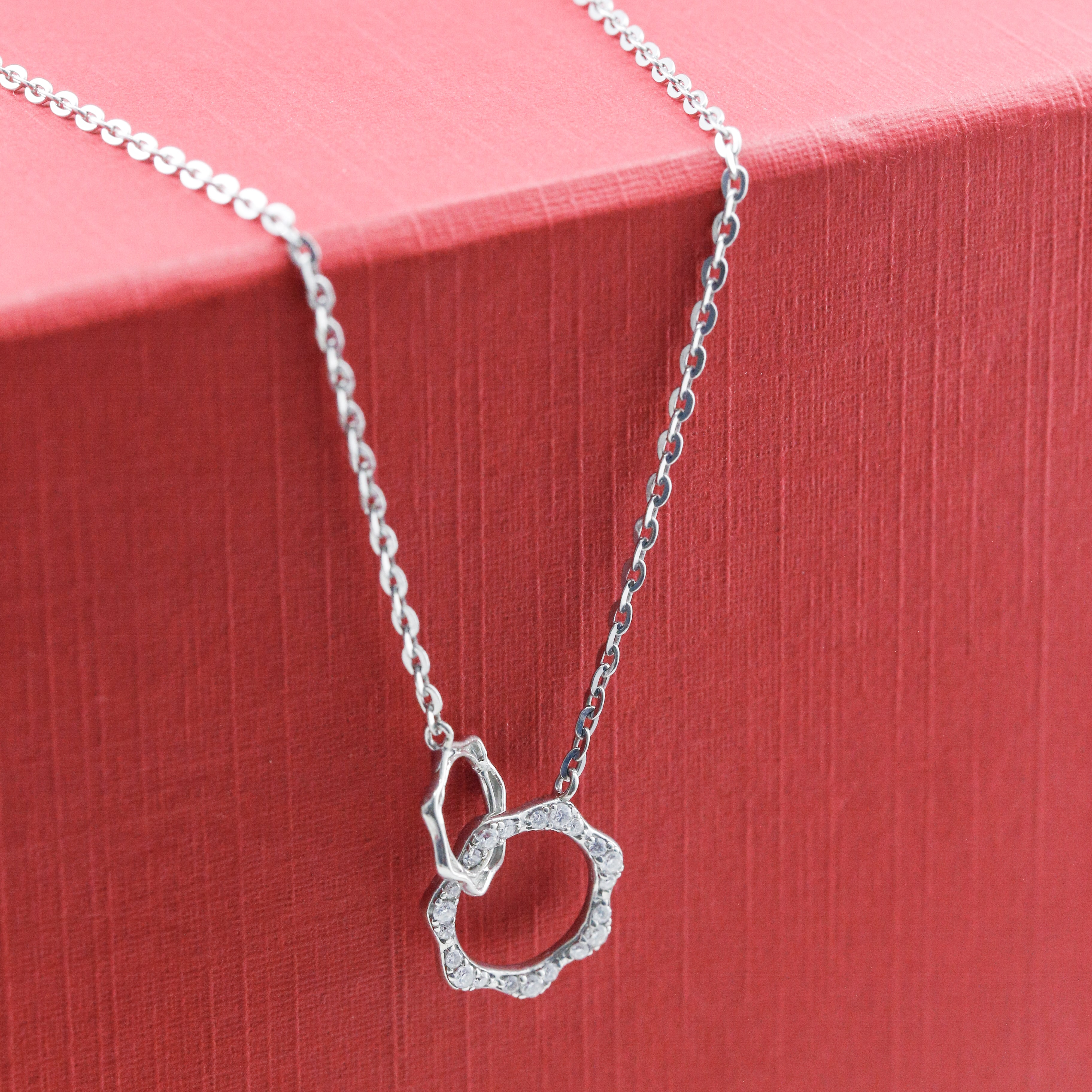 Dây chuyền Bạch kim Platinum 10% thiết kế vòng tròn kép nạm đá BN JEWELRY - DKY2361_K_PT